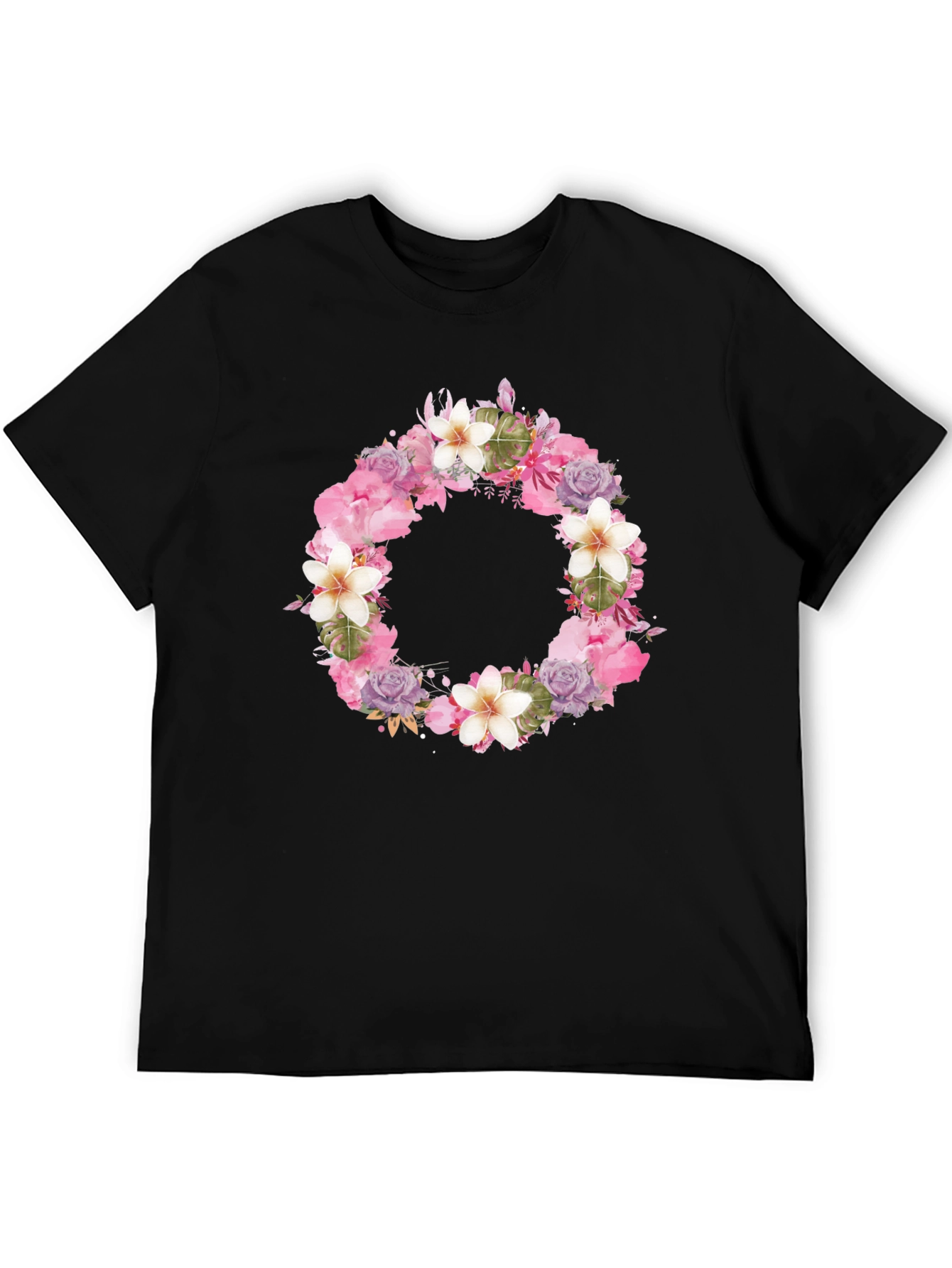 Floral Wreath Black T-Shirt