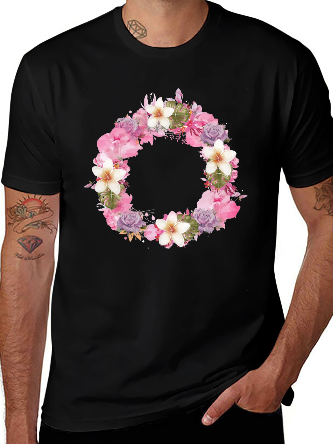 Floral Wreath Black T-Shirt