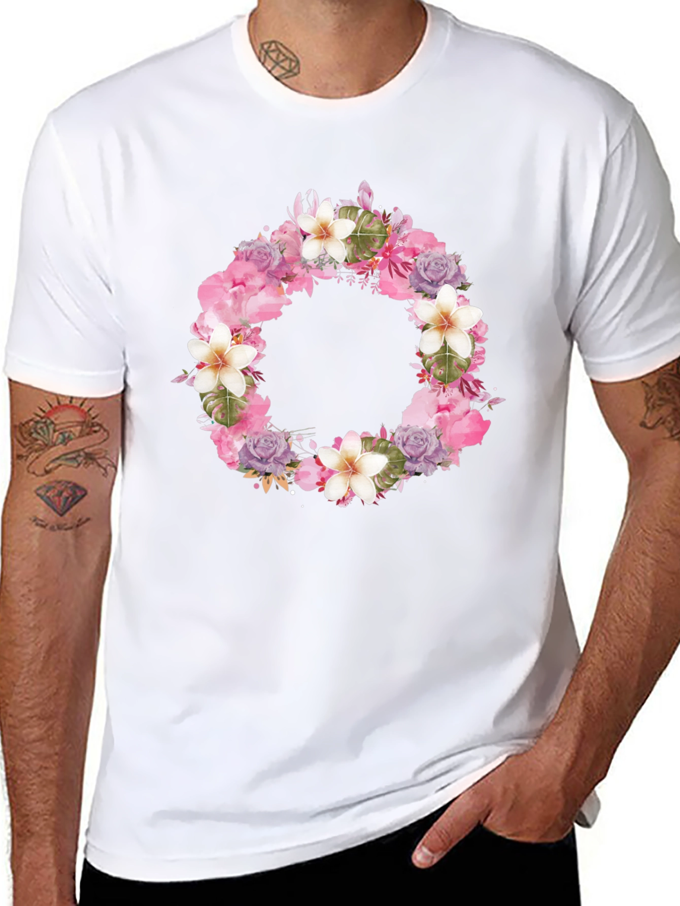 Floral Wreath Black T-Shirt