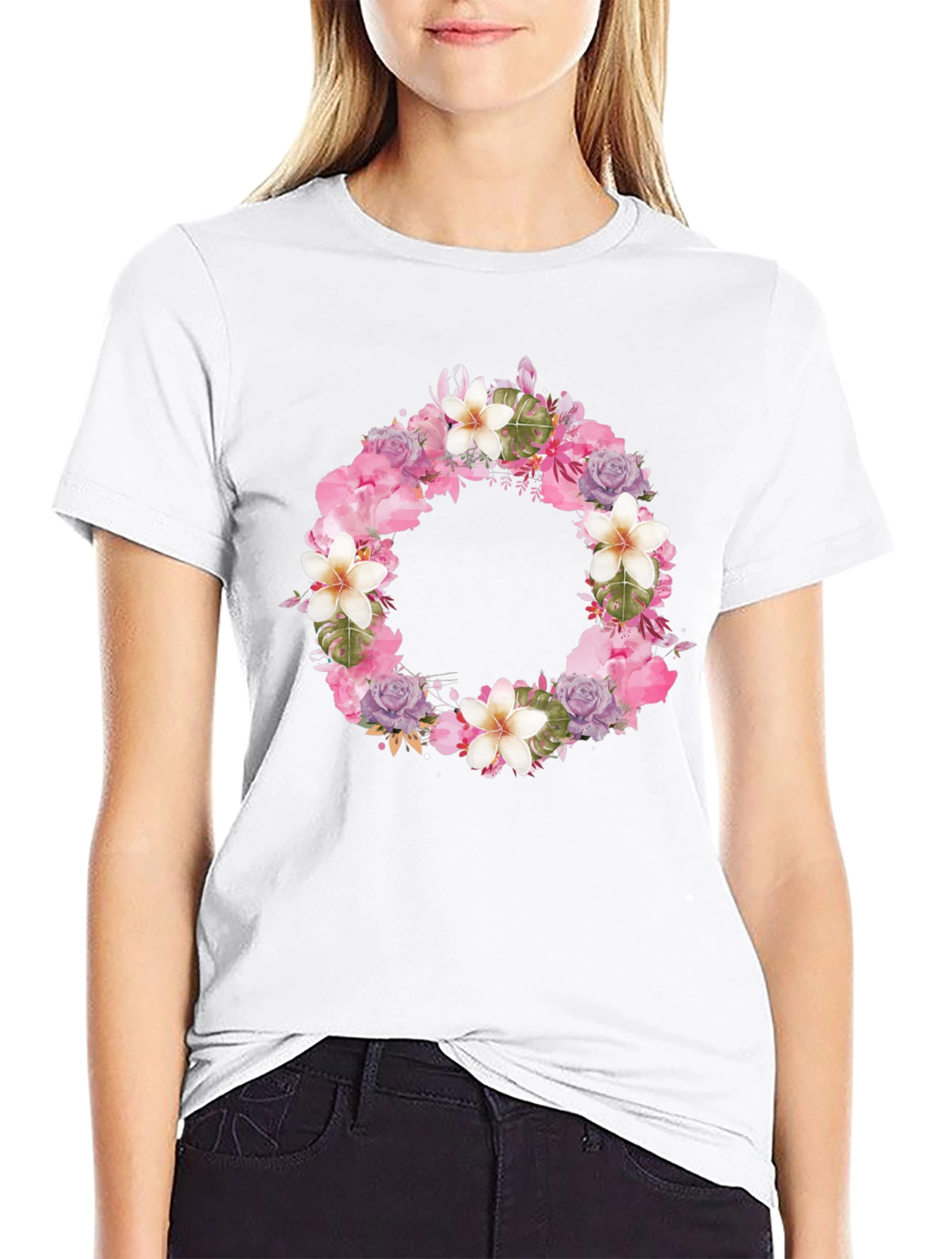 Floral Wreath Black T-Shirt