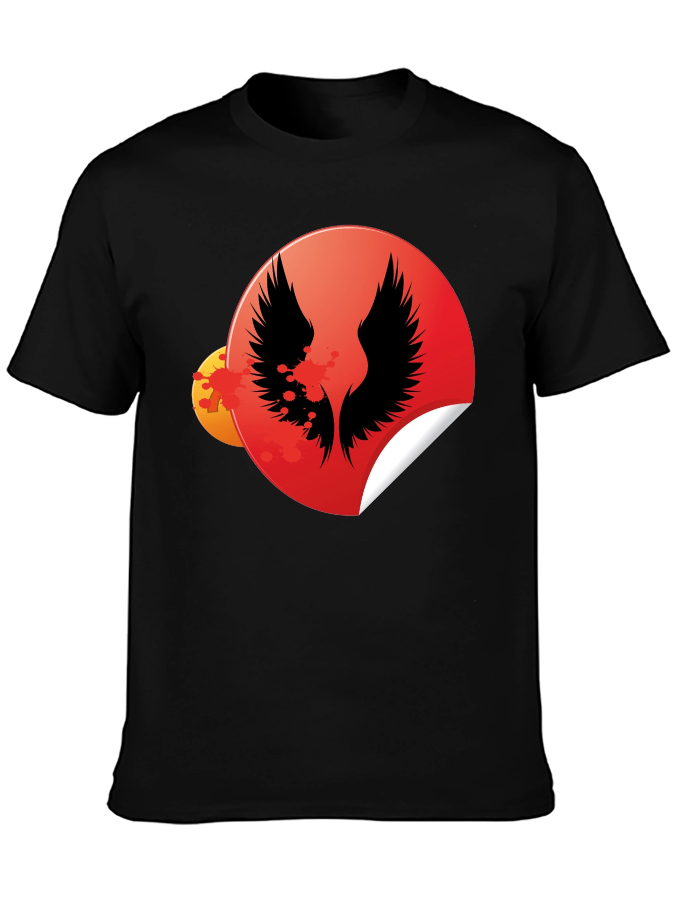 Black Graphic Tee - Wings Circle Design