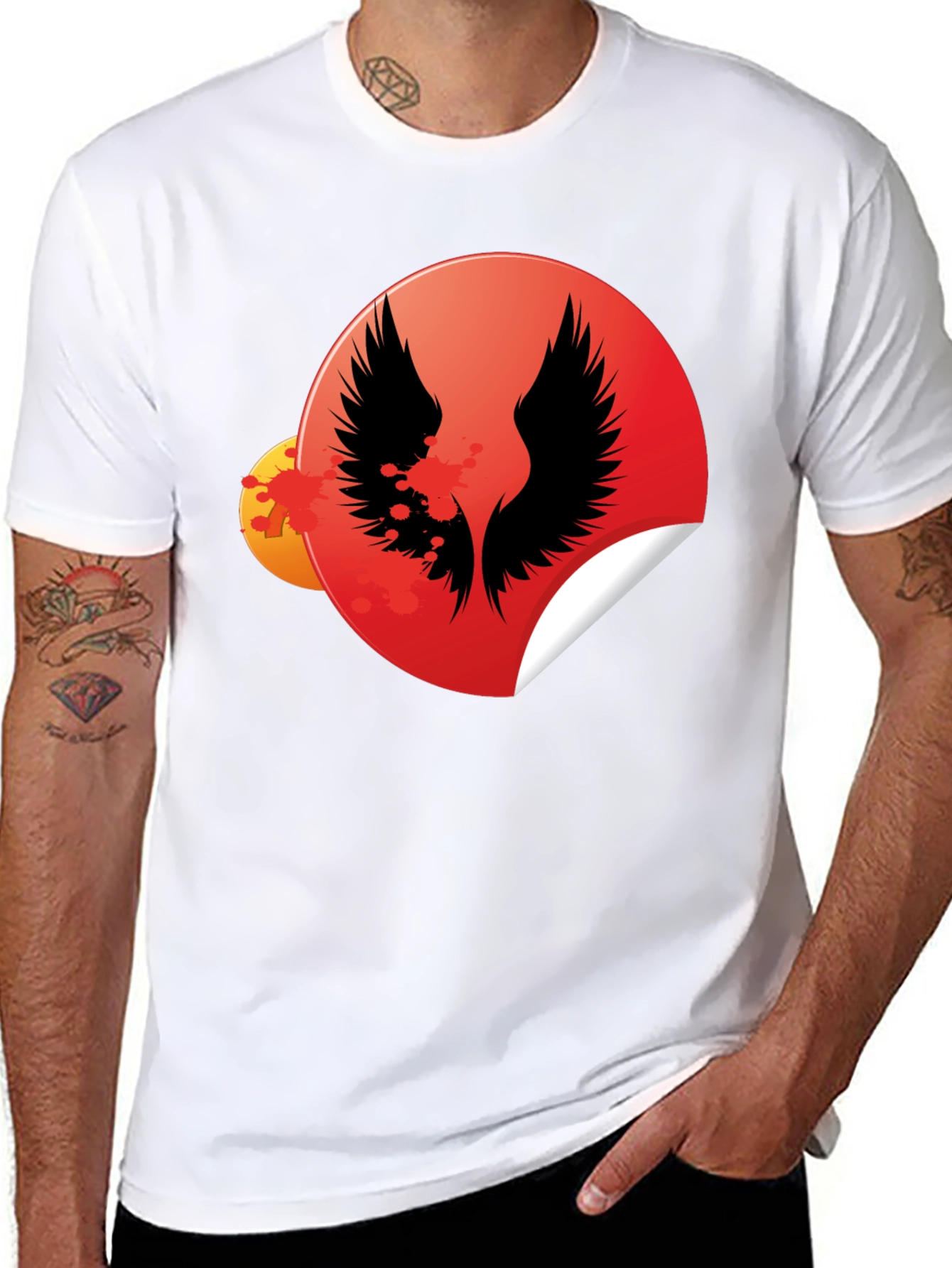 Black Graphic Tee - Wings Circle Design