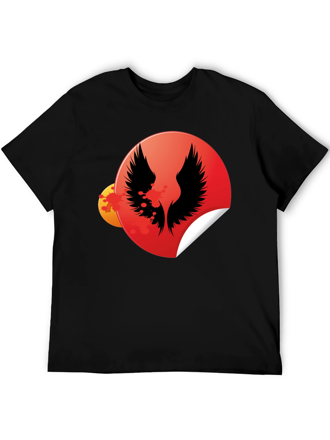Black Graphic Tee - Wings Circle Design