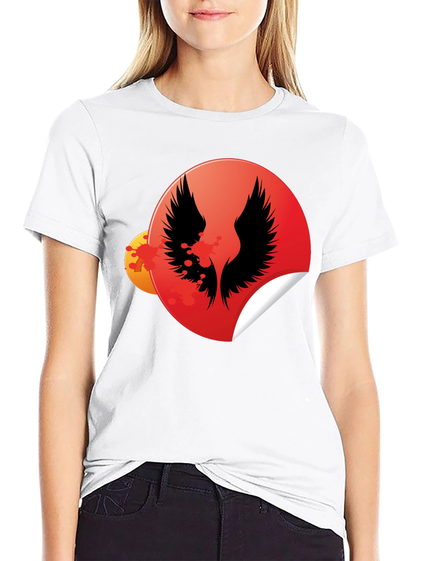 Black Graphic Tee - Wings Circle Design