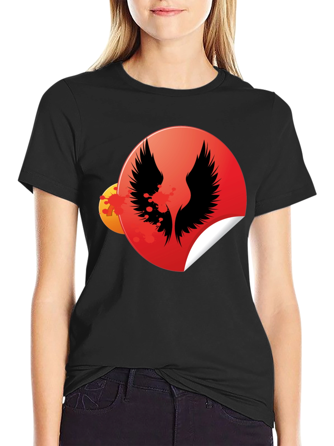 Black Graphic Tee - Wings Circle Design