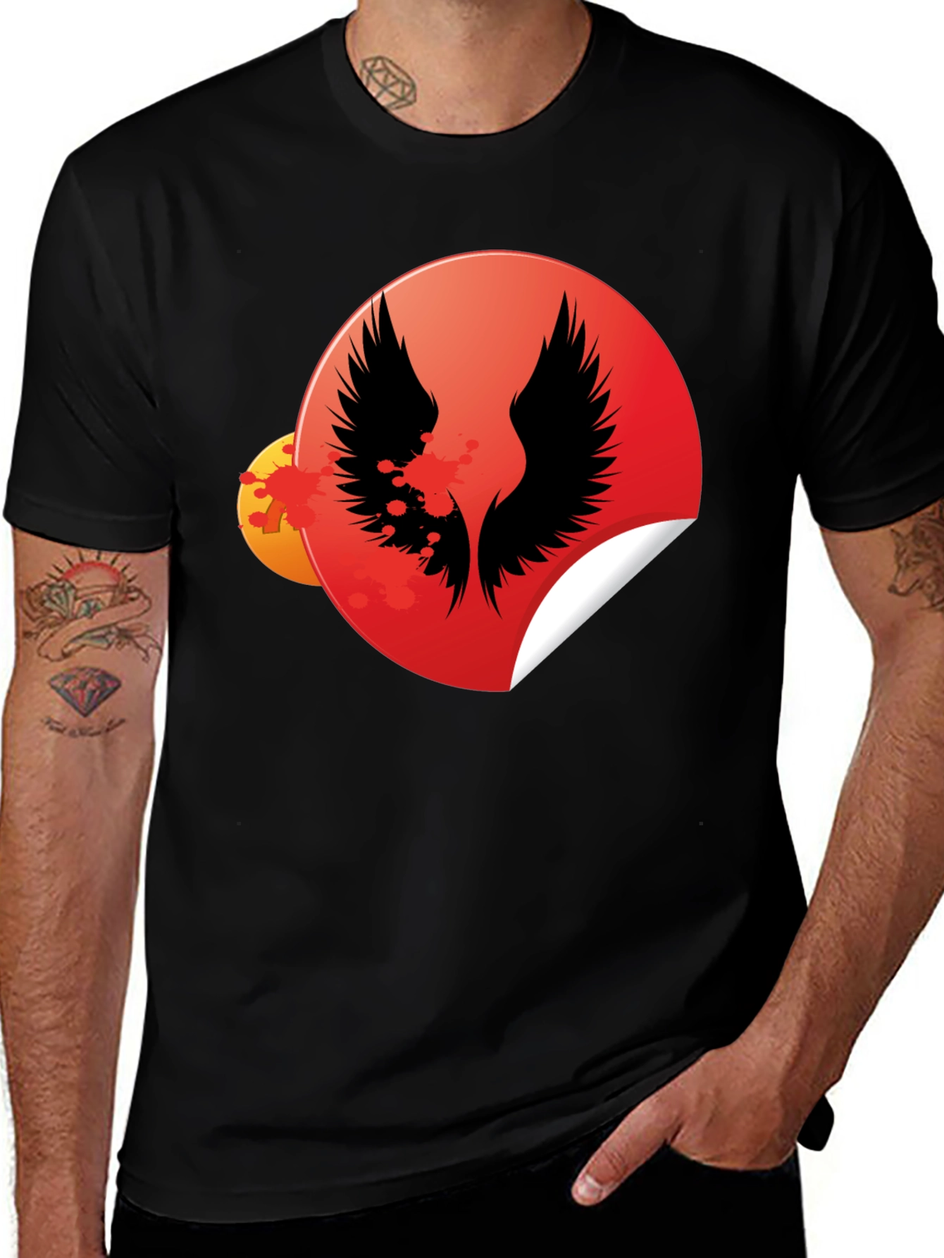 Black Graphic Tee - Wings Circle Design