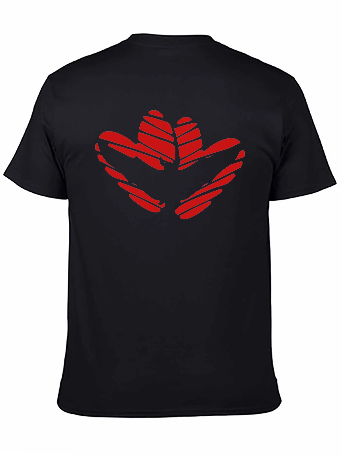 Red Flower Print Black T-Shirt