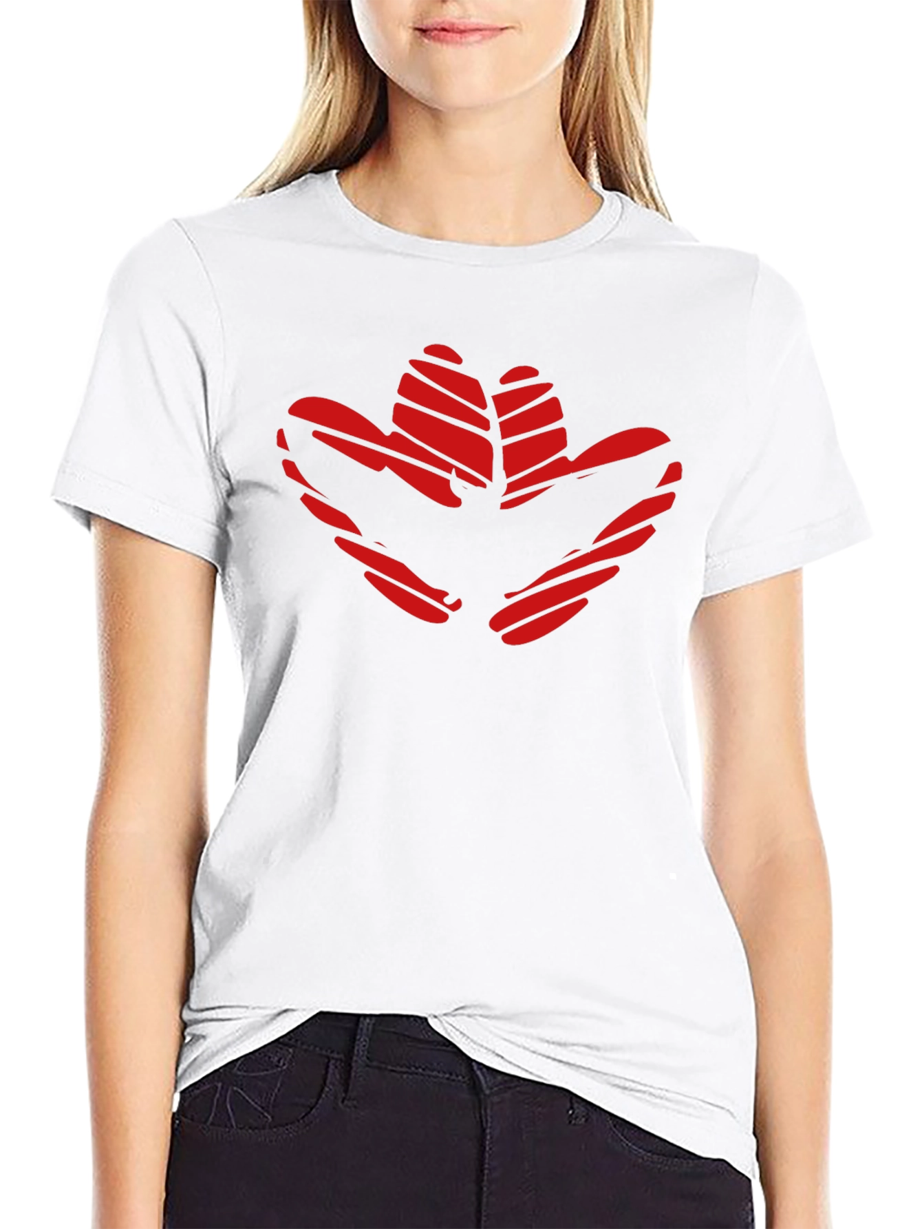 Red Flower Print Black T-Shirt