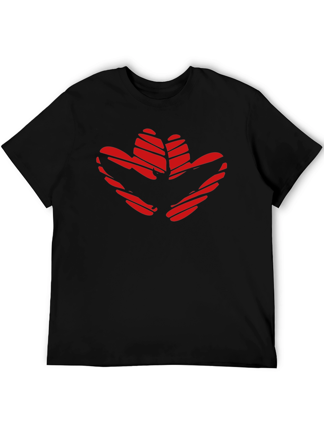 Red Flower Print Black T-Shirt