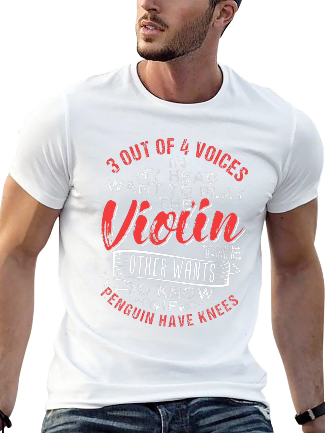 Violin Penguin Knee Funny T-Shirt