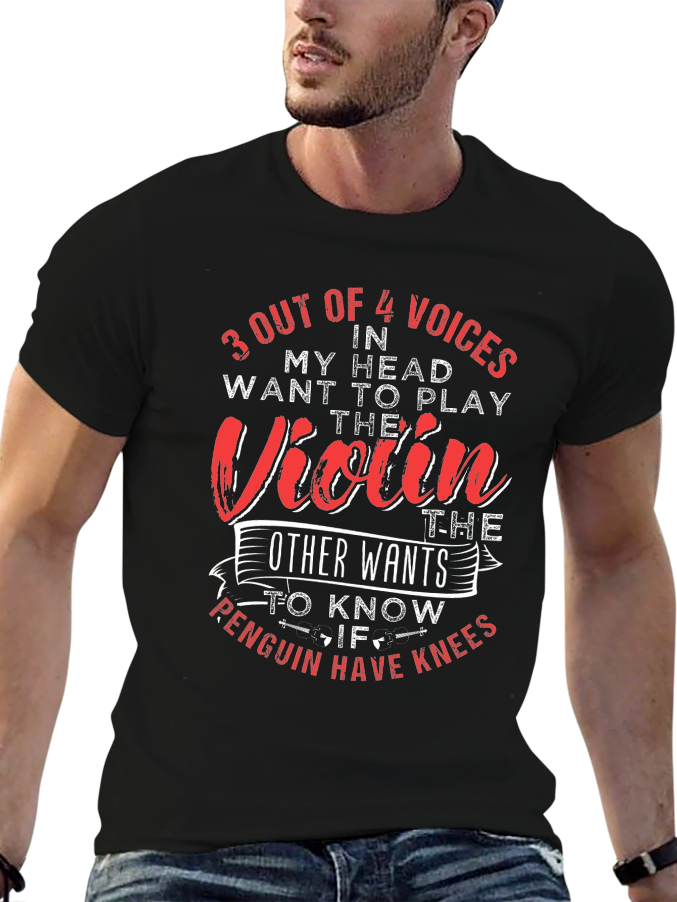 Violin Penguin Knee Funny T-Shirt