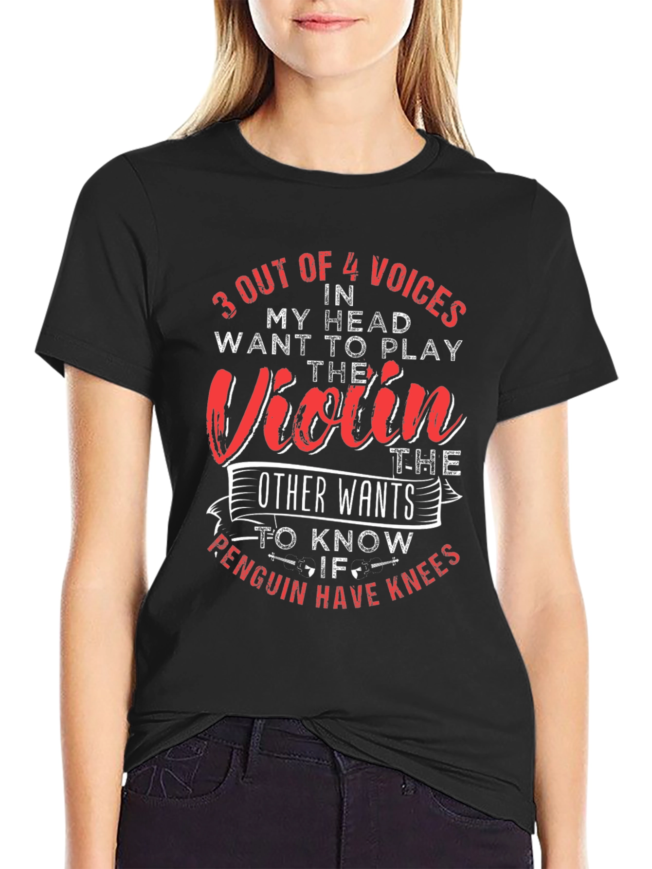 Violin Penguin Knee Funny T-Shirt