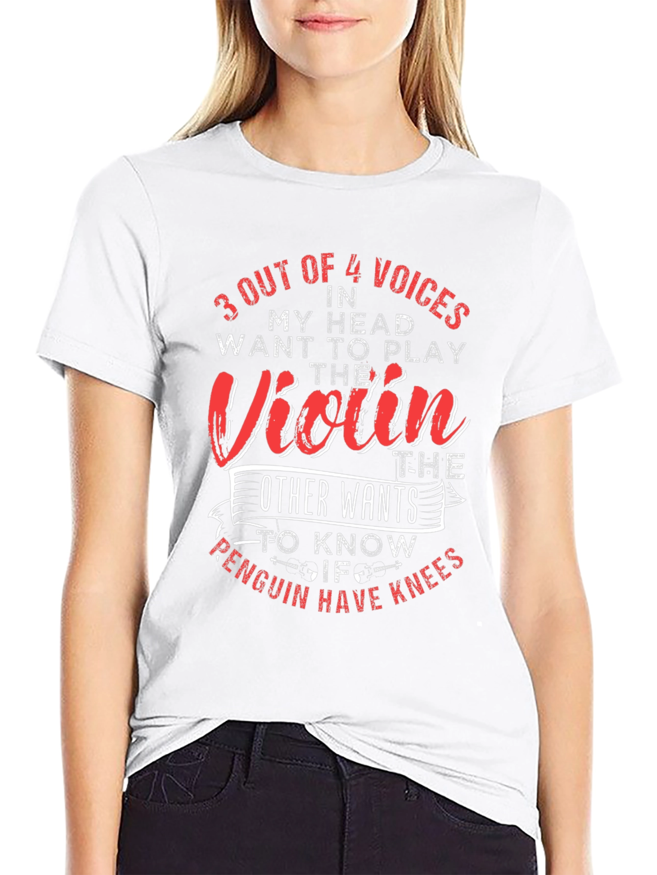 Violin Penguin Knee Funny T-Shirt