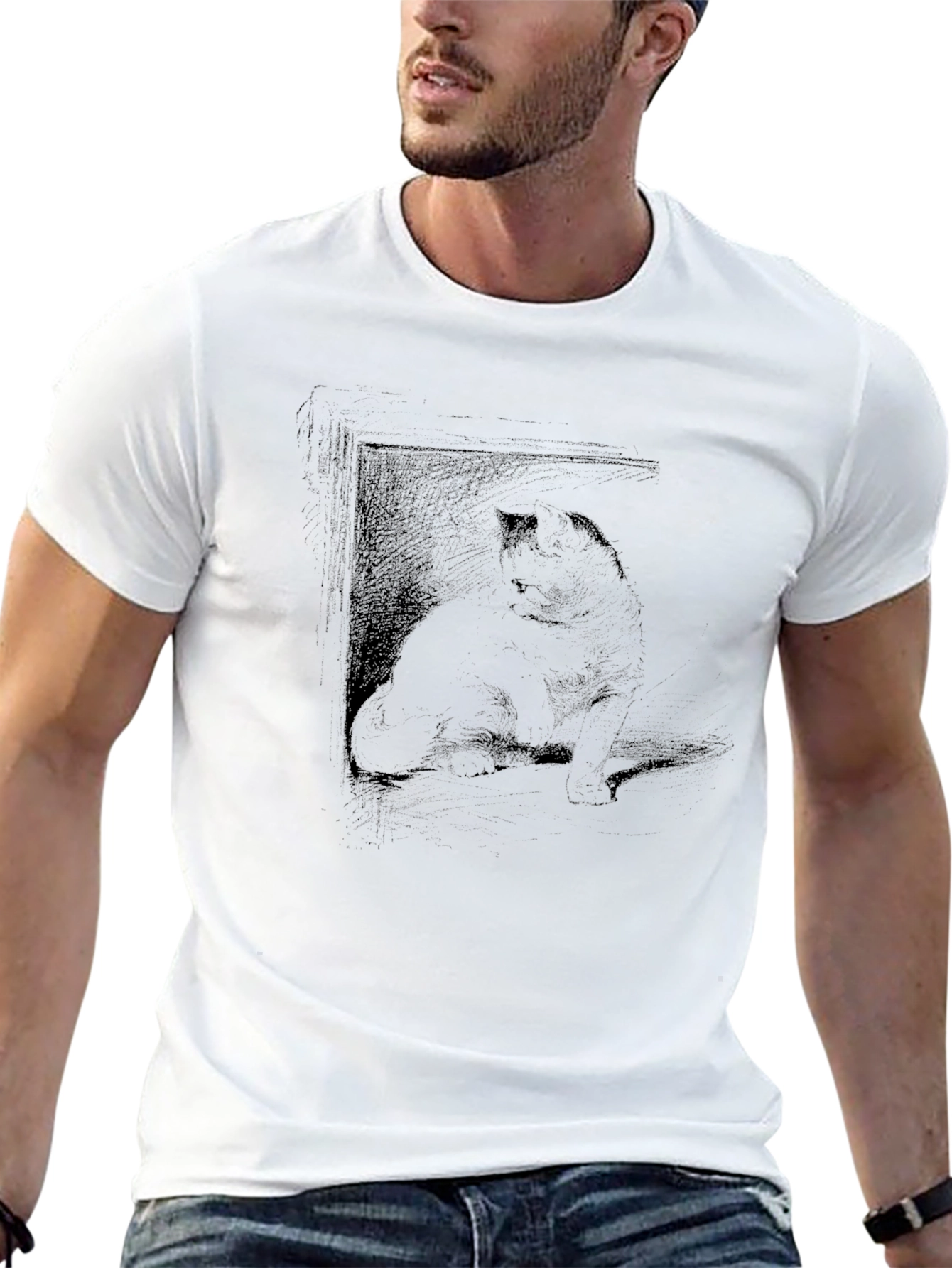 Cat Portrait Black Graphic Tee