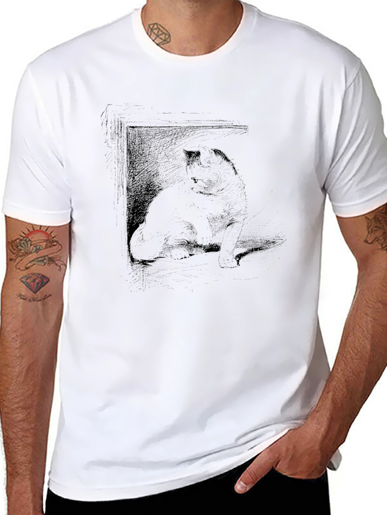 Cat Portrait Black Graphic Tee