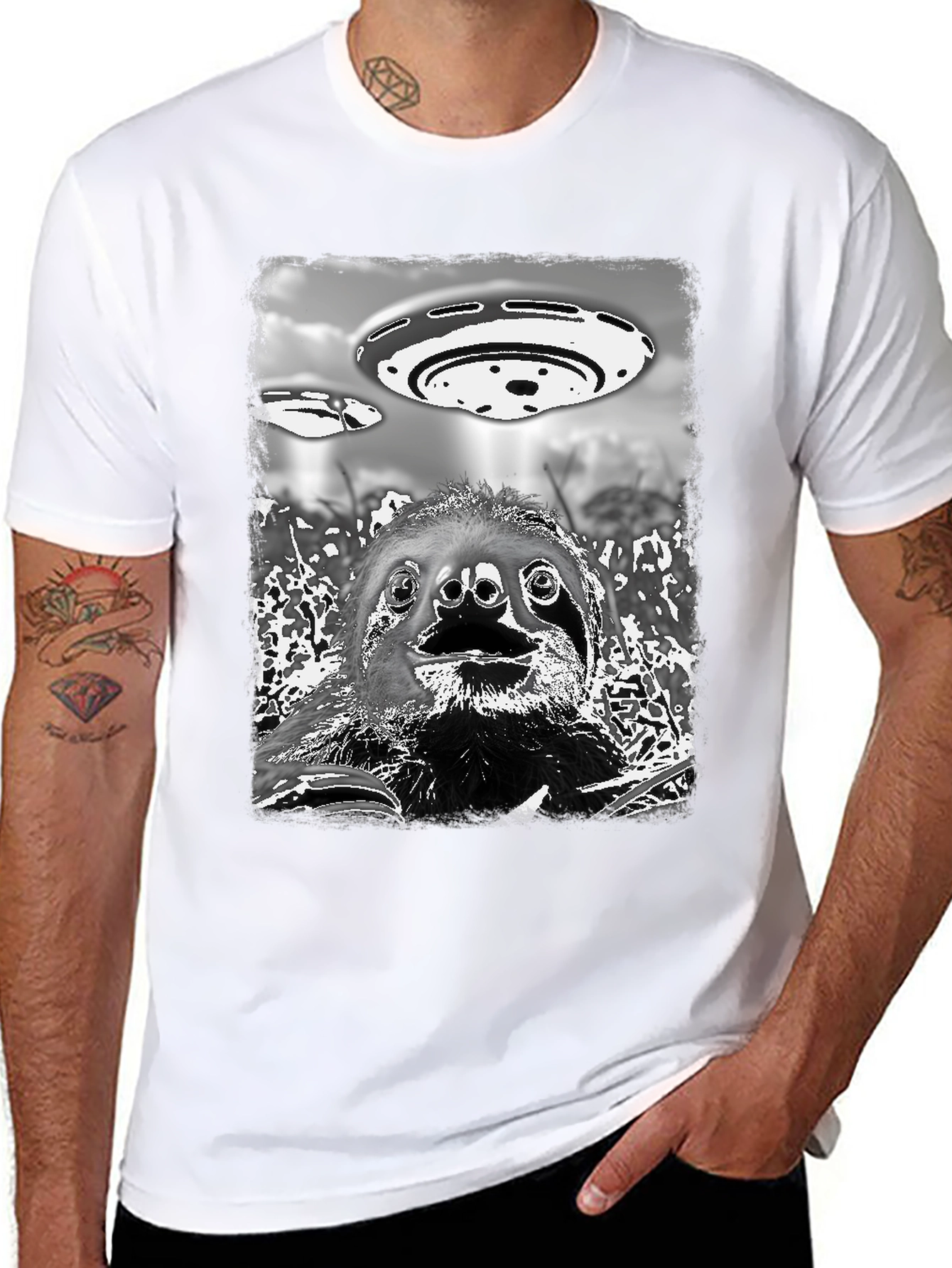 Sloth Alien Abduction Graphic Tee - Black