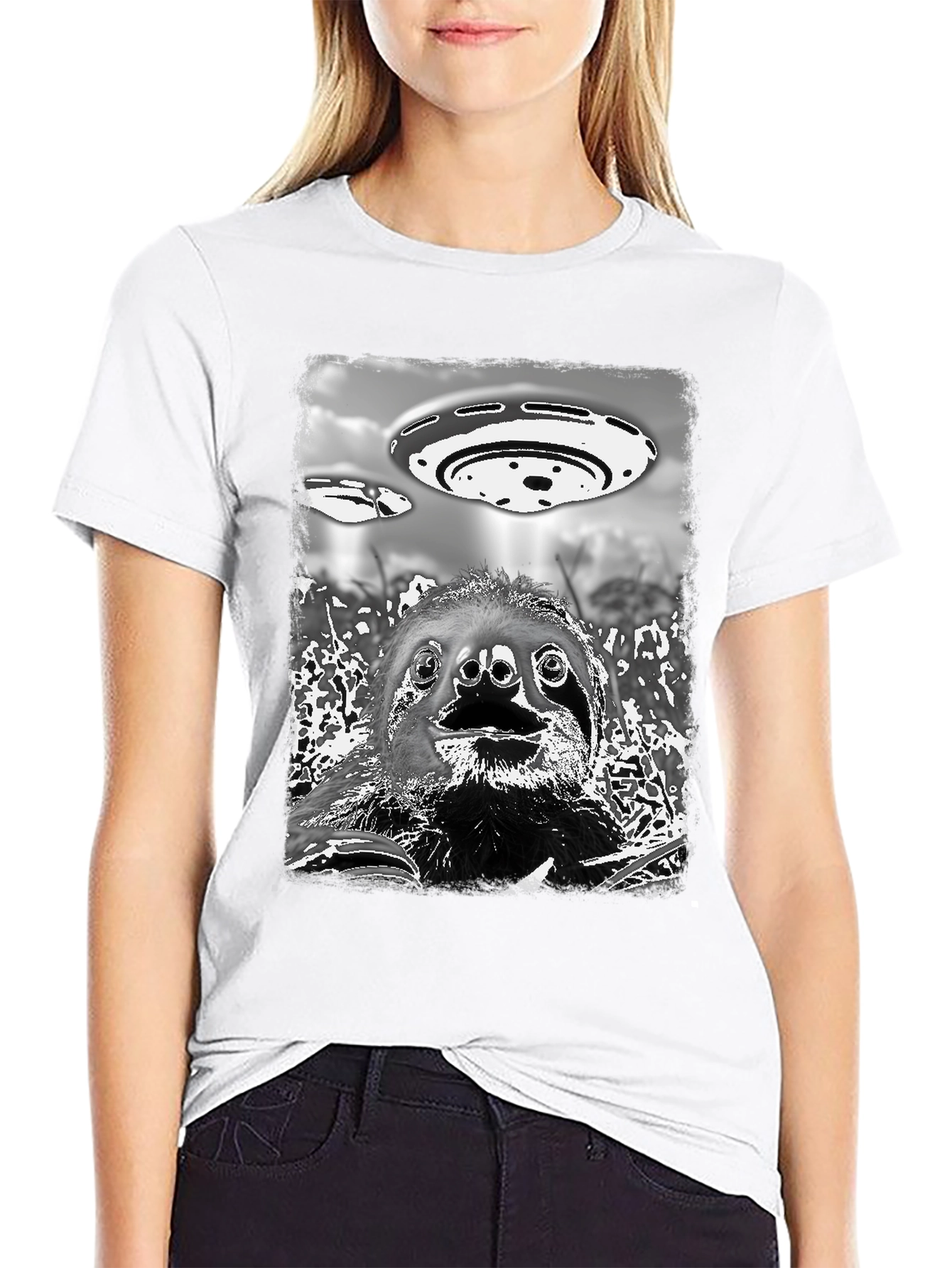 Sloth Alien Abduction Graphic Tee - Black