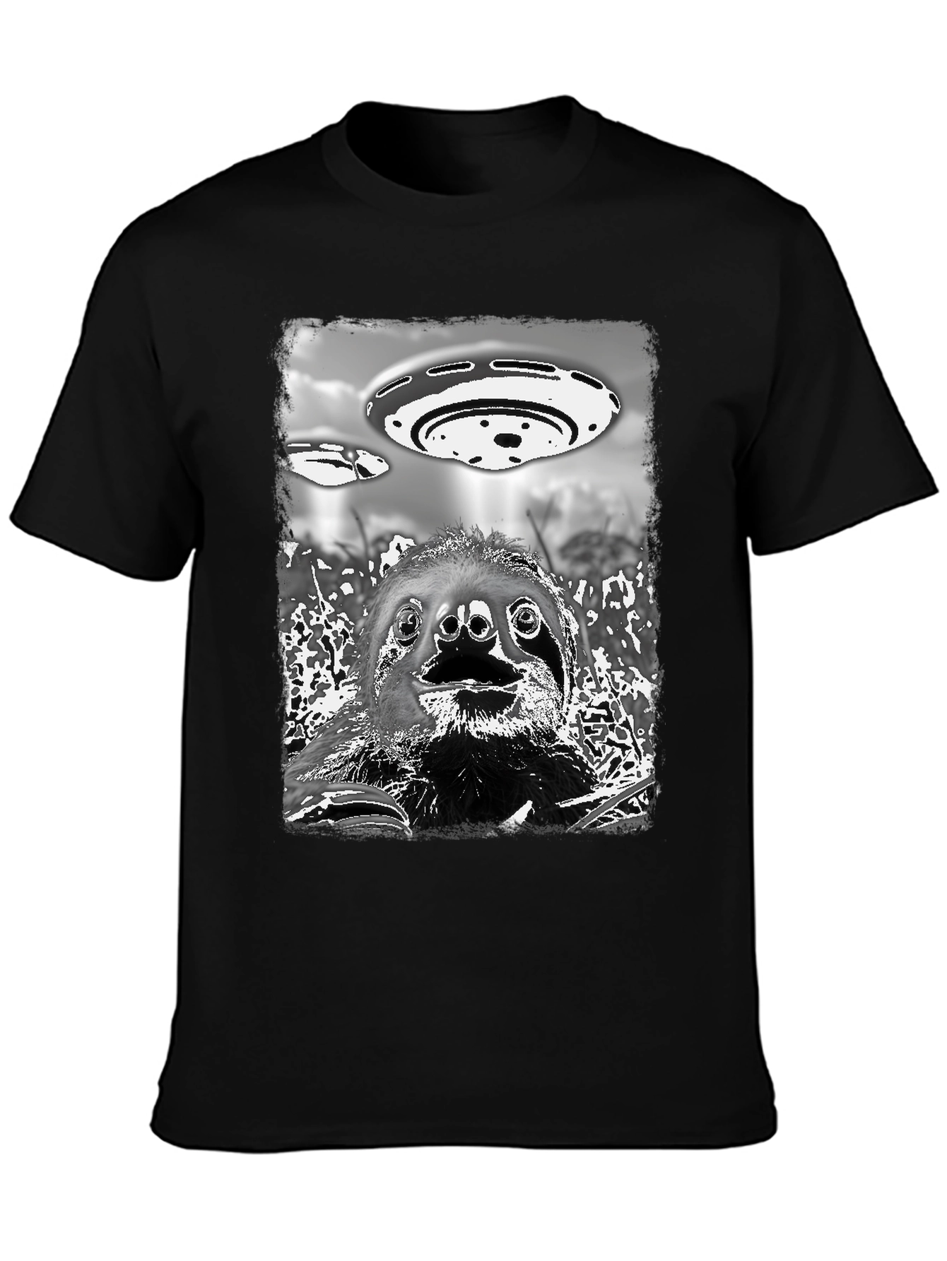 Sloth Alien Abduction Graphic Tee - Black
