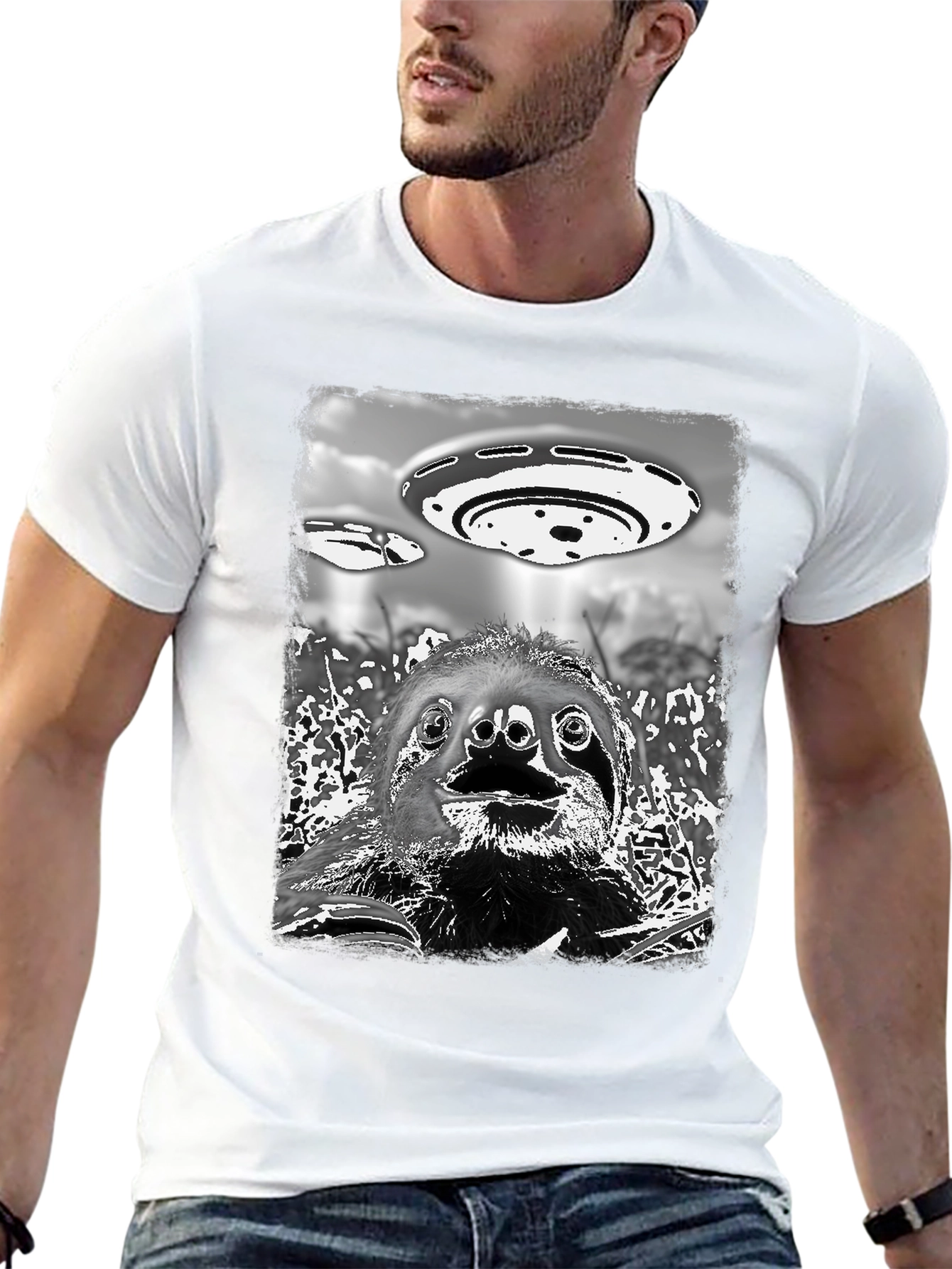 Sloth Alien Abduction Graphic Tee - Black