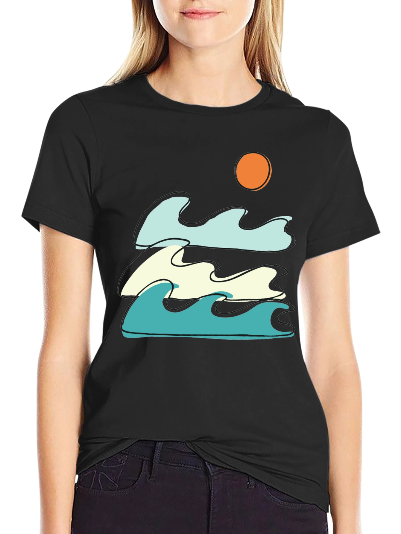 Waves and Sun Graphic Tee - Black