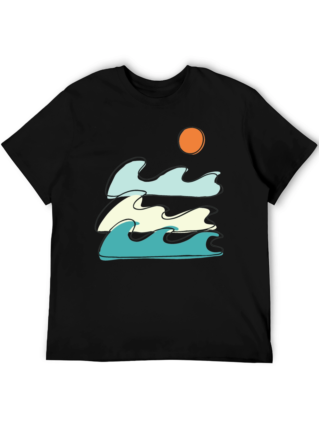 Waves and Sun Graphic Tee - Black