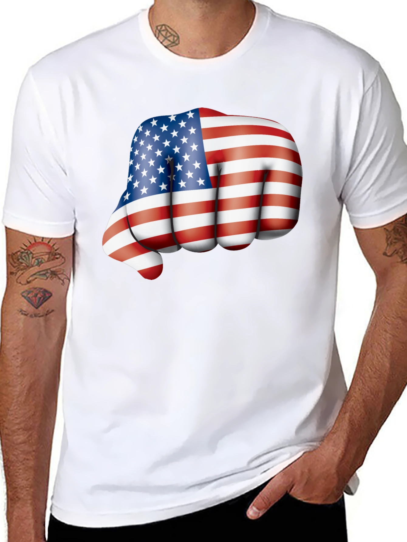 USA Flag Fist Graphic Black T-Shirt