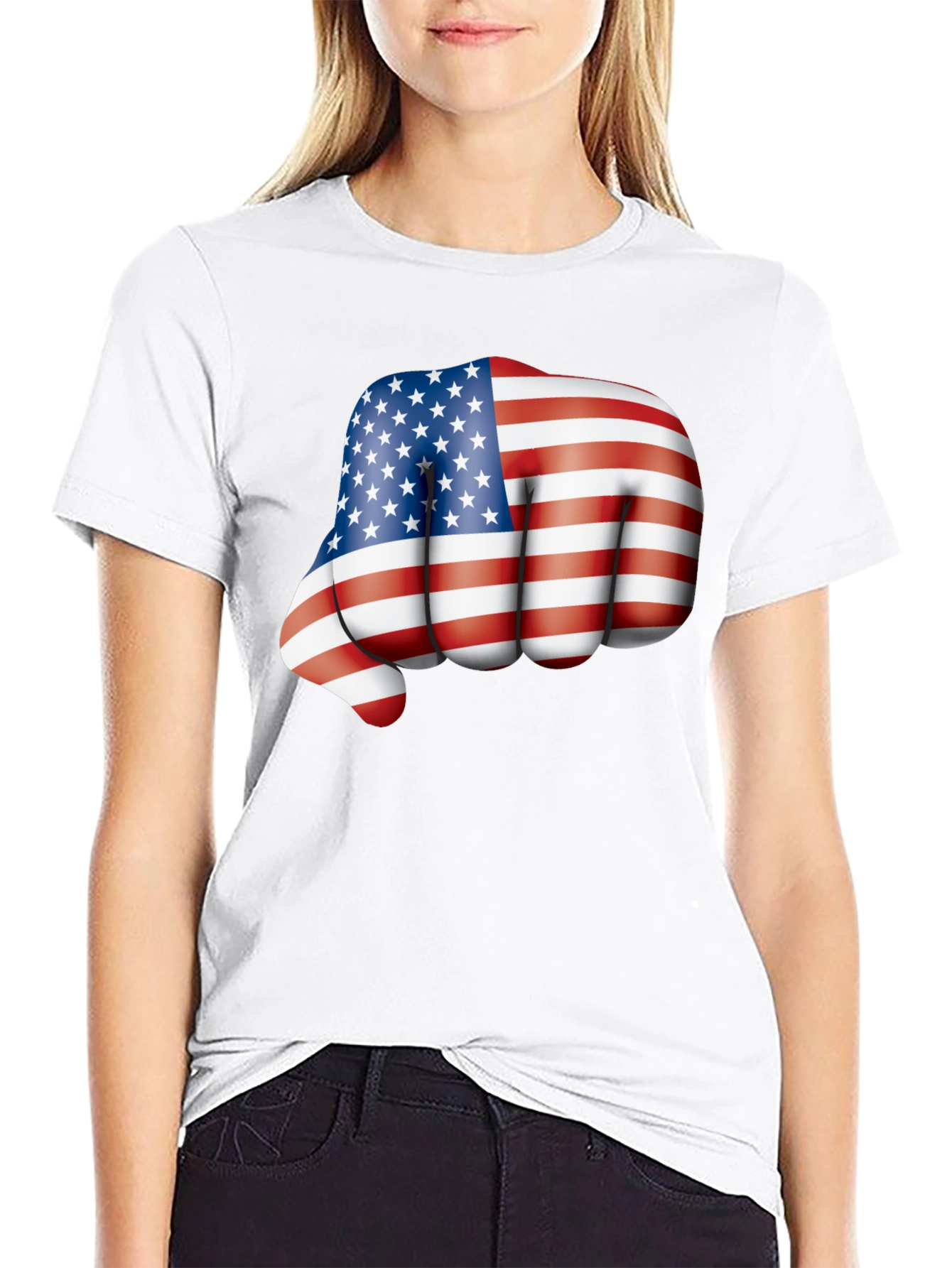 USA Flag Fist Graphic Black T-Shirt