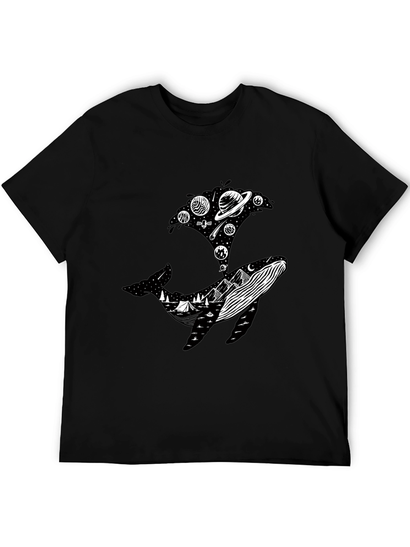 Whale Universe Graphic Tee - Mens Black T-Shirt