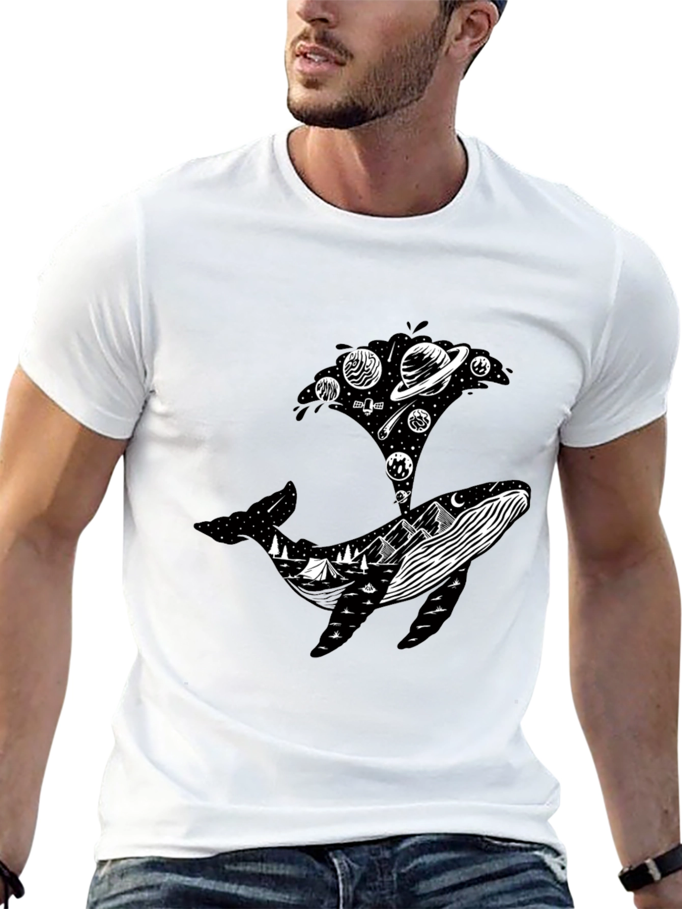 Whale Universe Graphic Tee - Mens Black T-Shirt