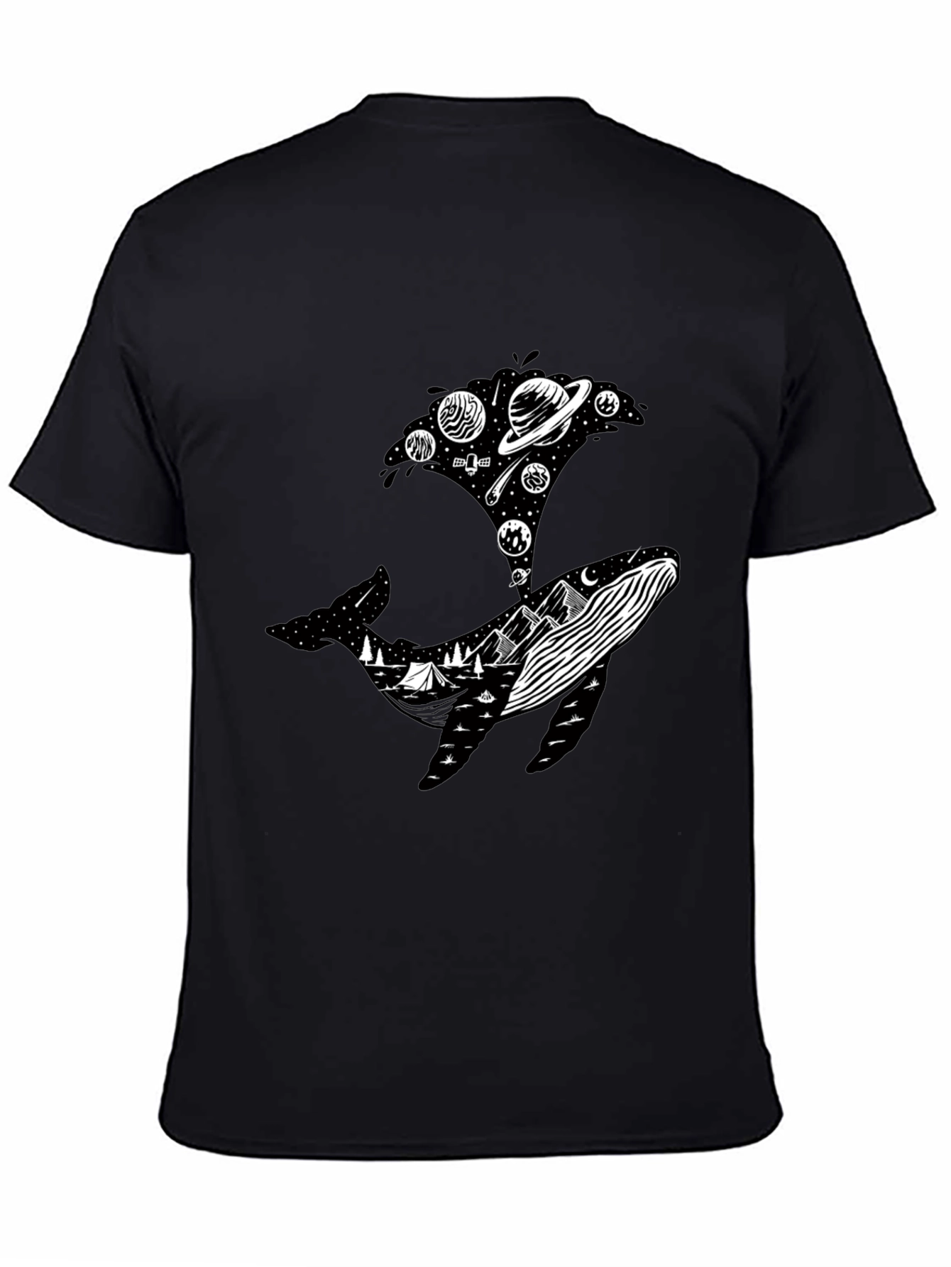 Whale Universe Graphic Tee - Mens Black T-Shirt