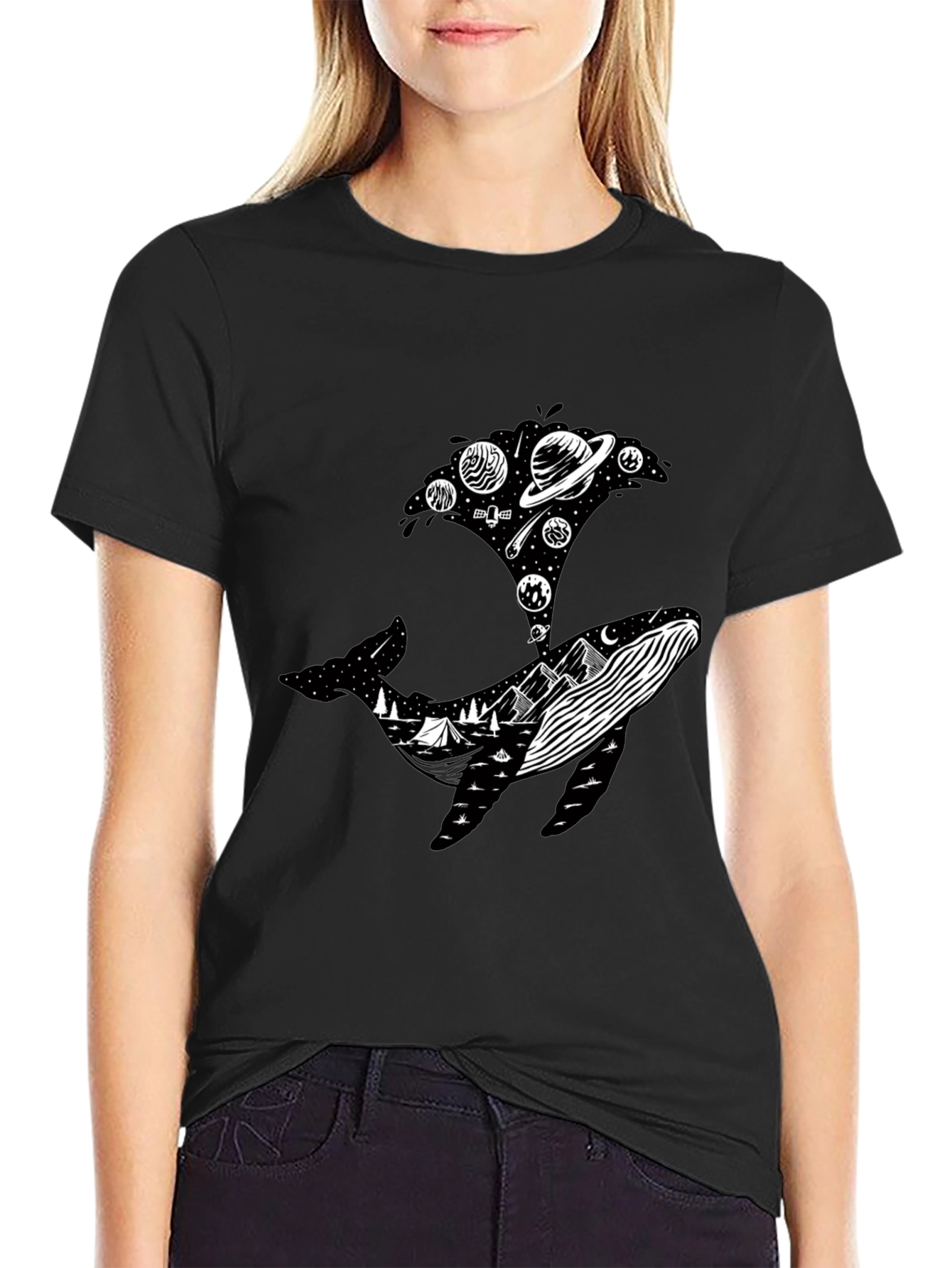 Whale Universe Graphic Tee - Mens Black T-Shirt