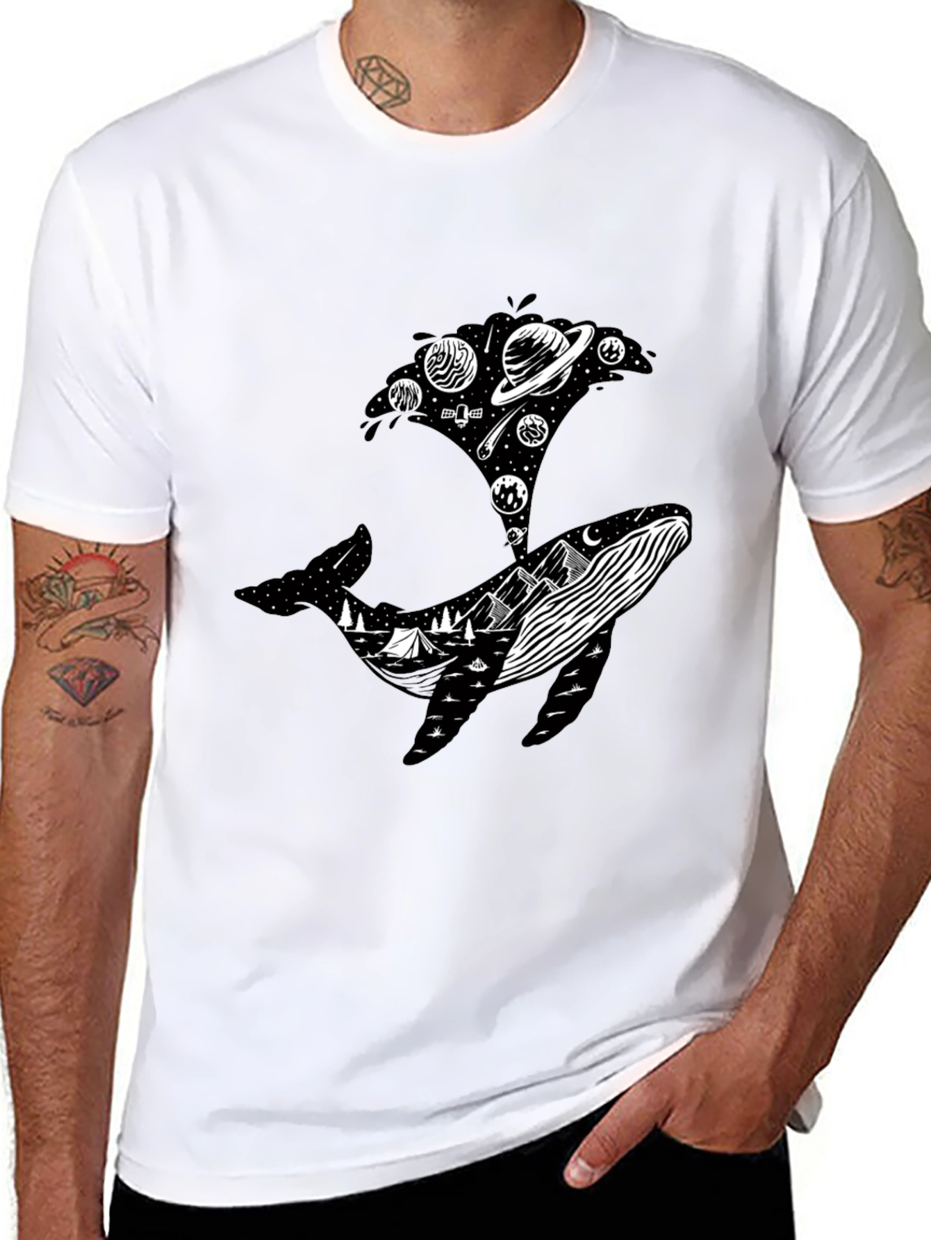 Whale Universe Graphic Tee - Mens Black T-Shirt