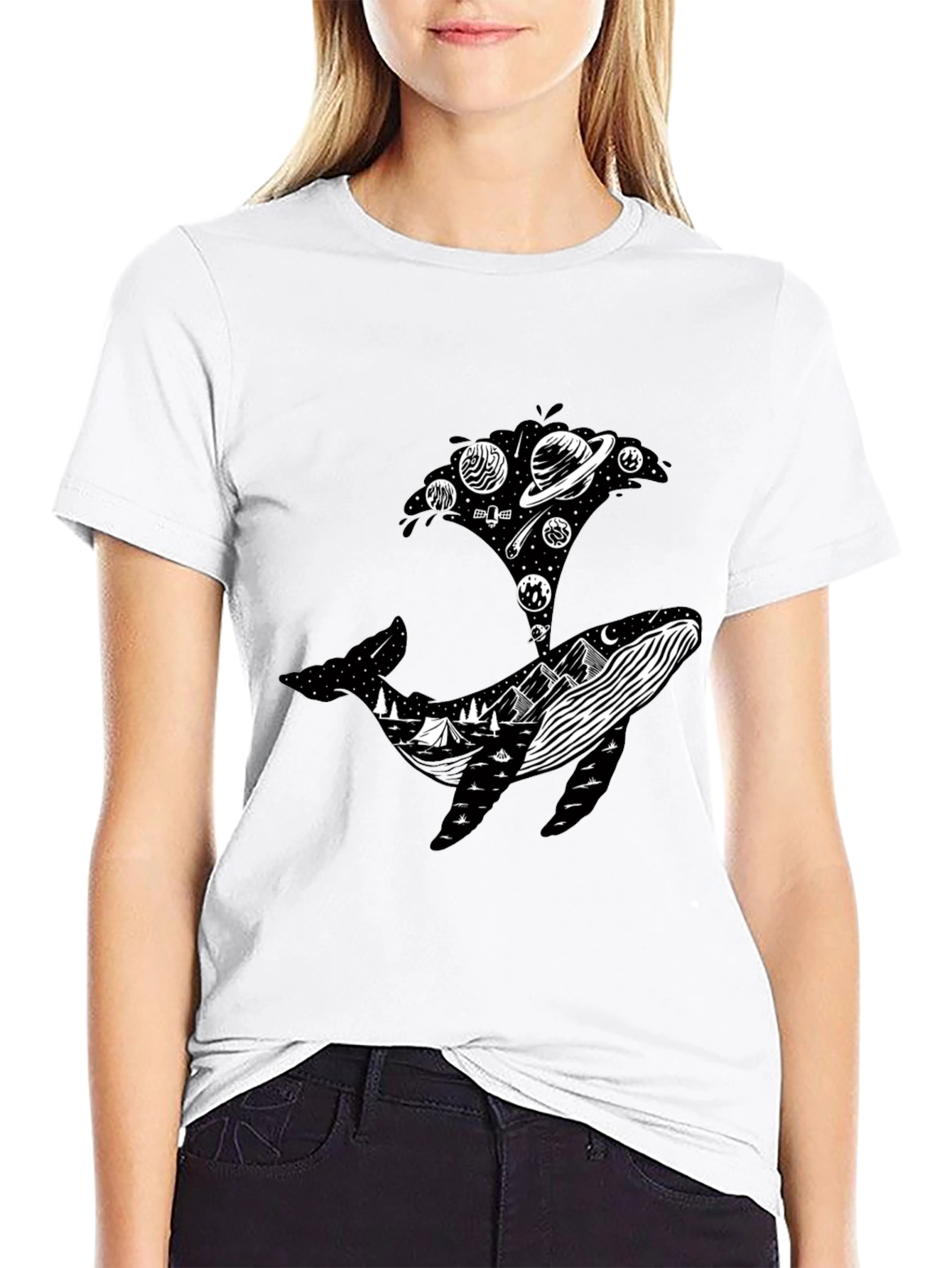 Whale Universe Graphic Tee - Mens Black T-Shirt