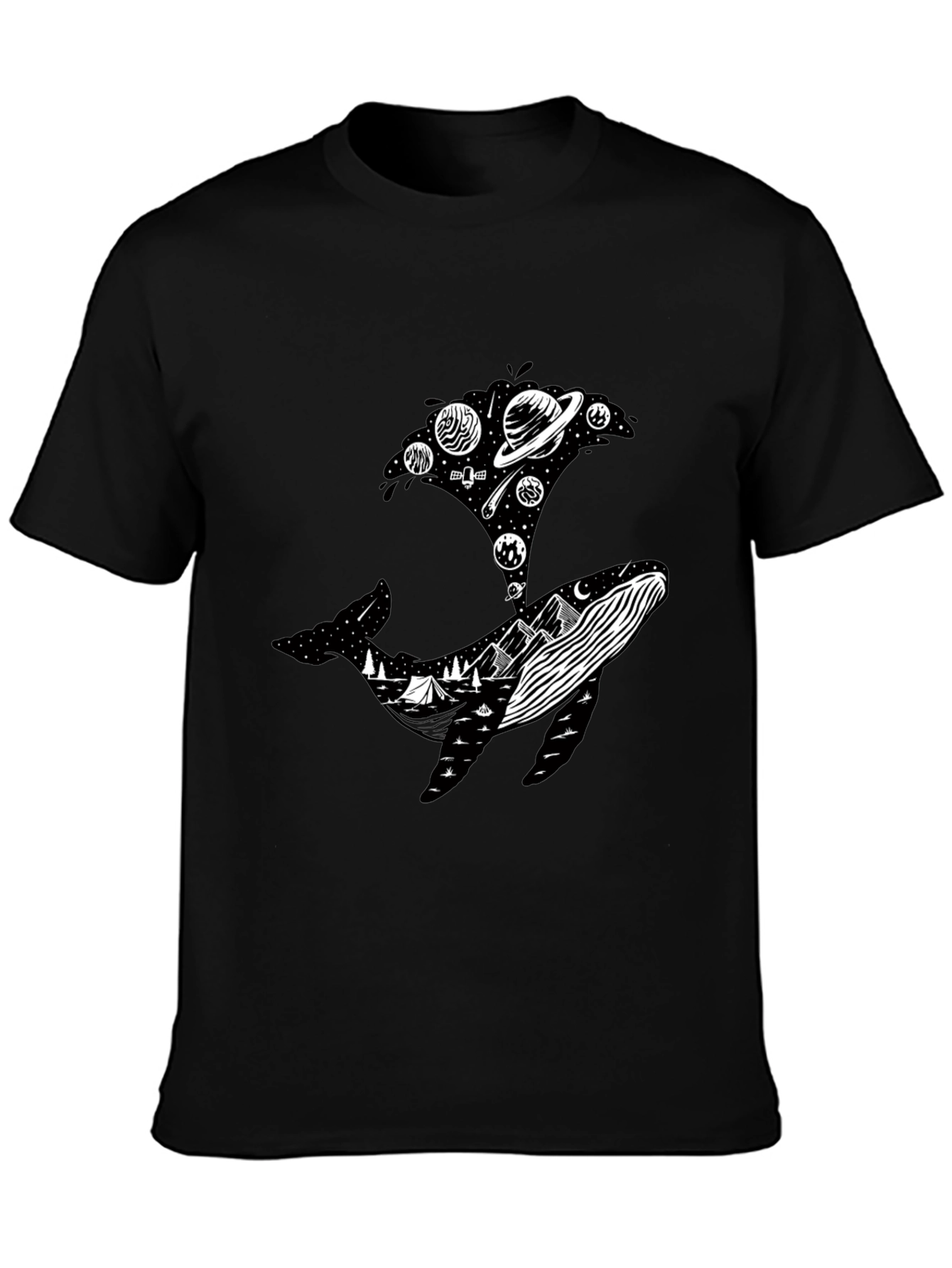 Whale Universe Graphic Tee - Mens Black T-Shirt