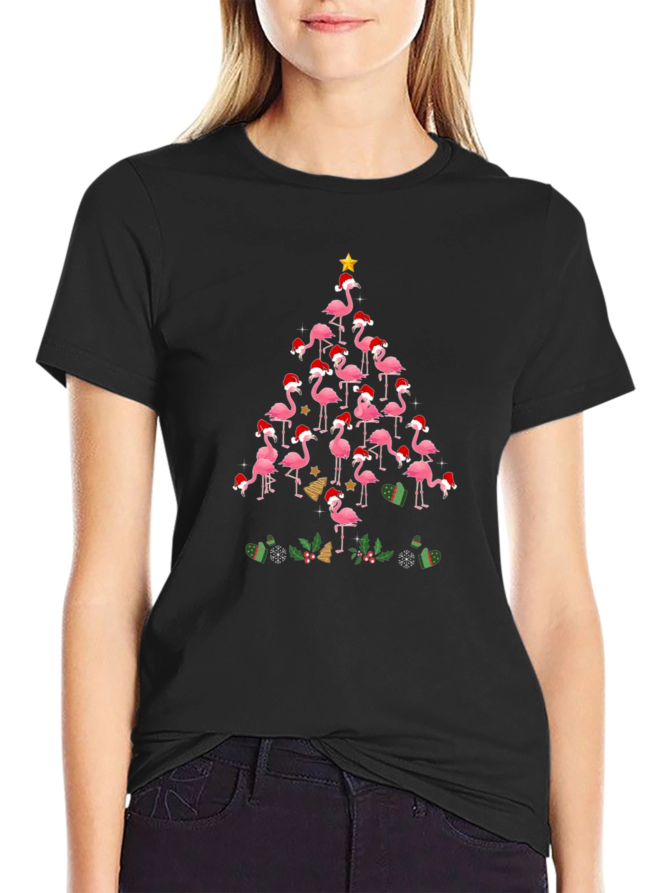 Flamingo Christmas Tree Graphic Tee