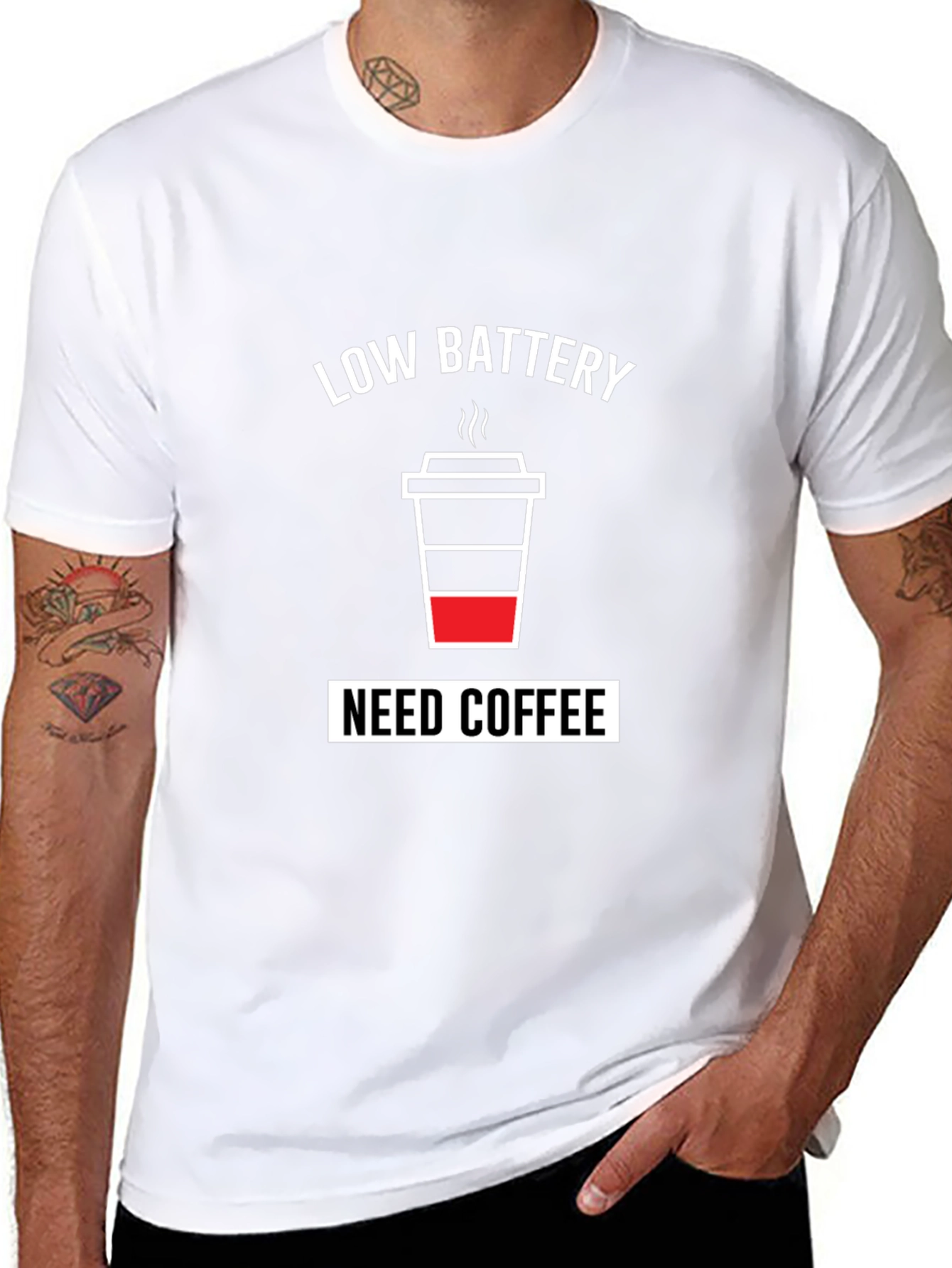 Low Battery Need Coffee Mens Black T-Shirt