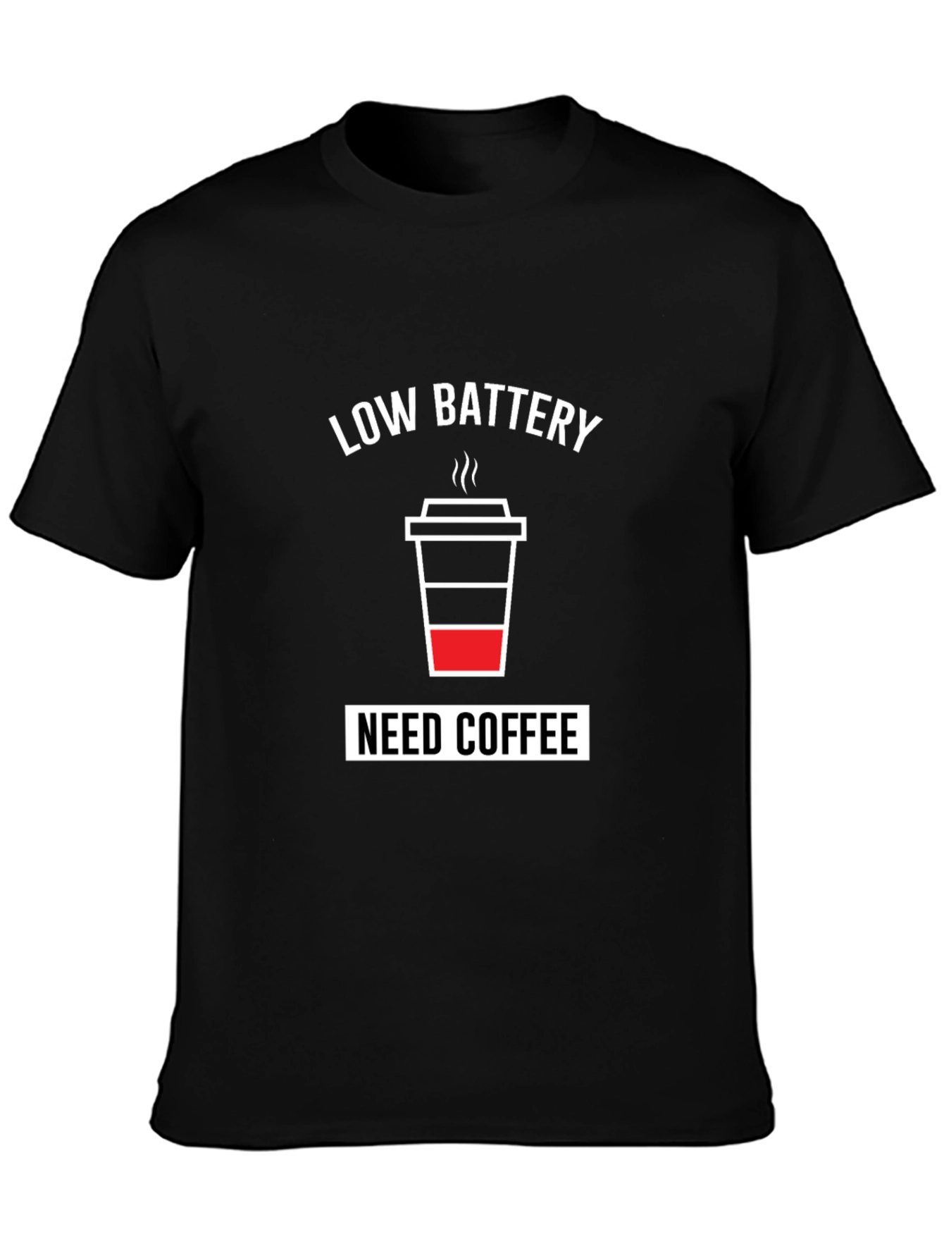 Low Battery Need Coffee Mens Black T-Shirt
