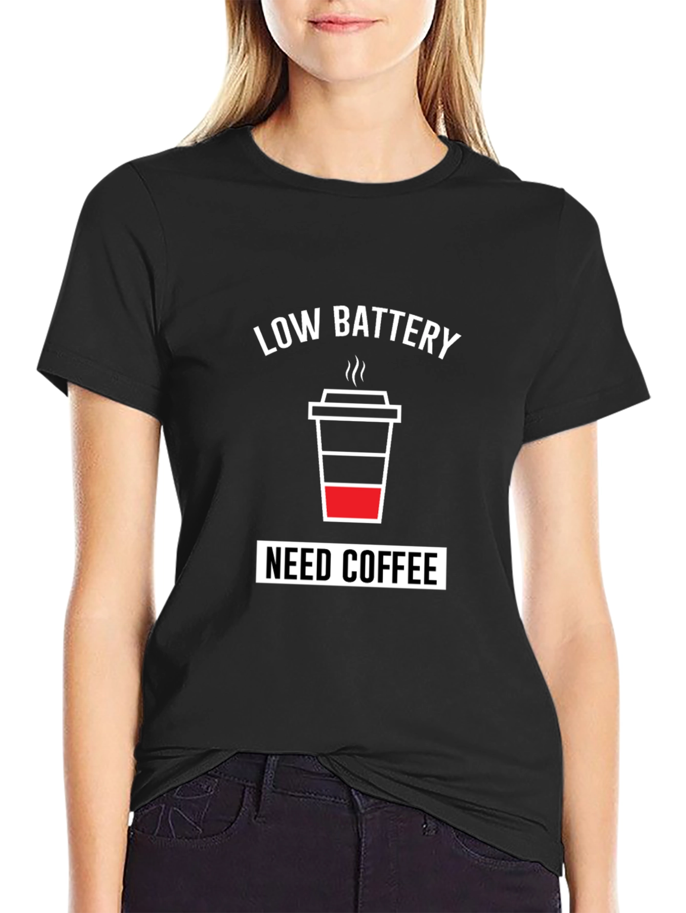 Low Battery Need Coffee Mens Black T-Shirt