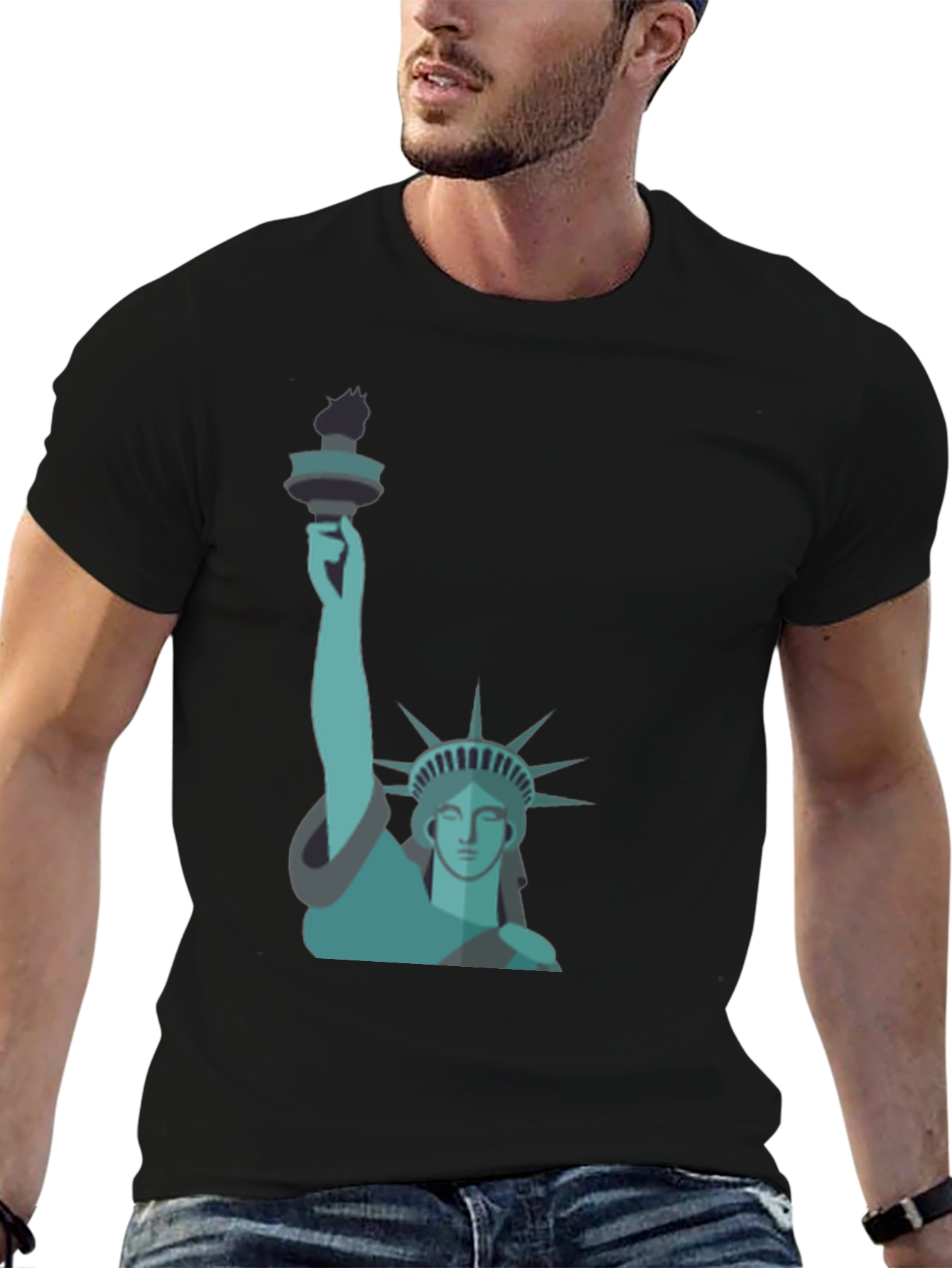 Statue of Liberty Graphic Tee - Black Cotton Blend