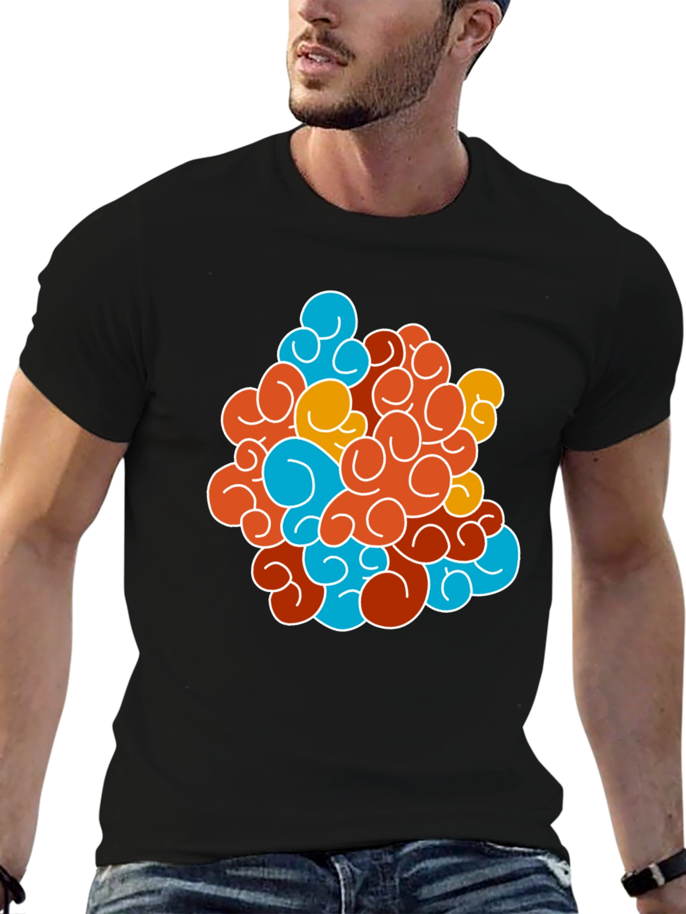 Funky Swirl Design Black T-Shirt
