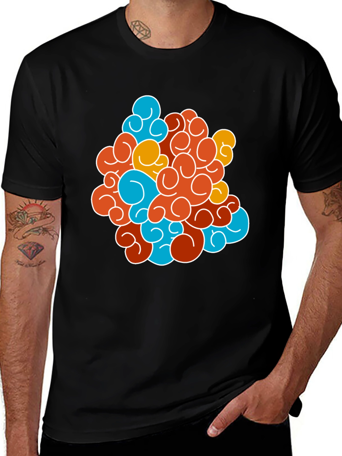 Funky Swirl Design Black T-Shirt