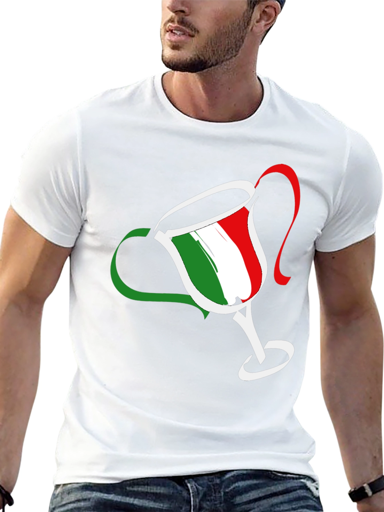 Italian Flag Trophy Graphic T-Shirt - Casual Tee