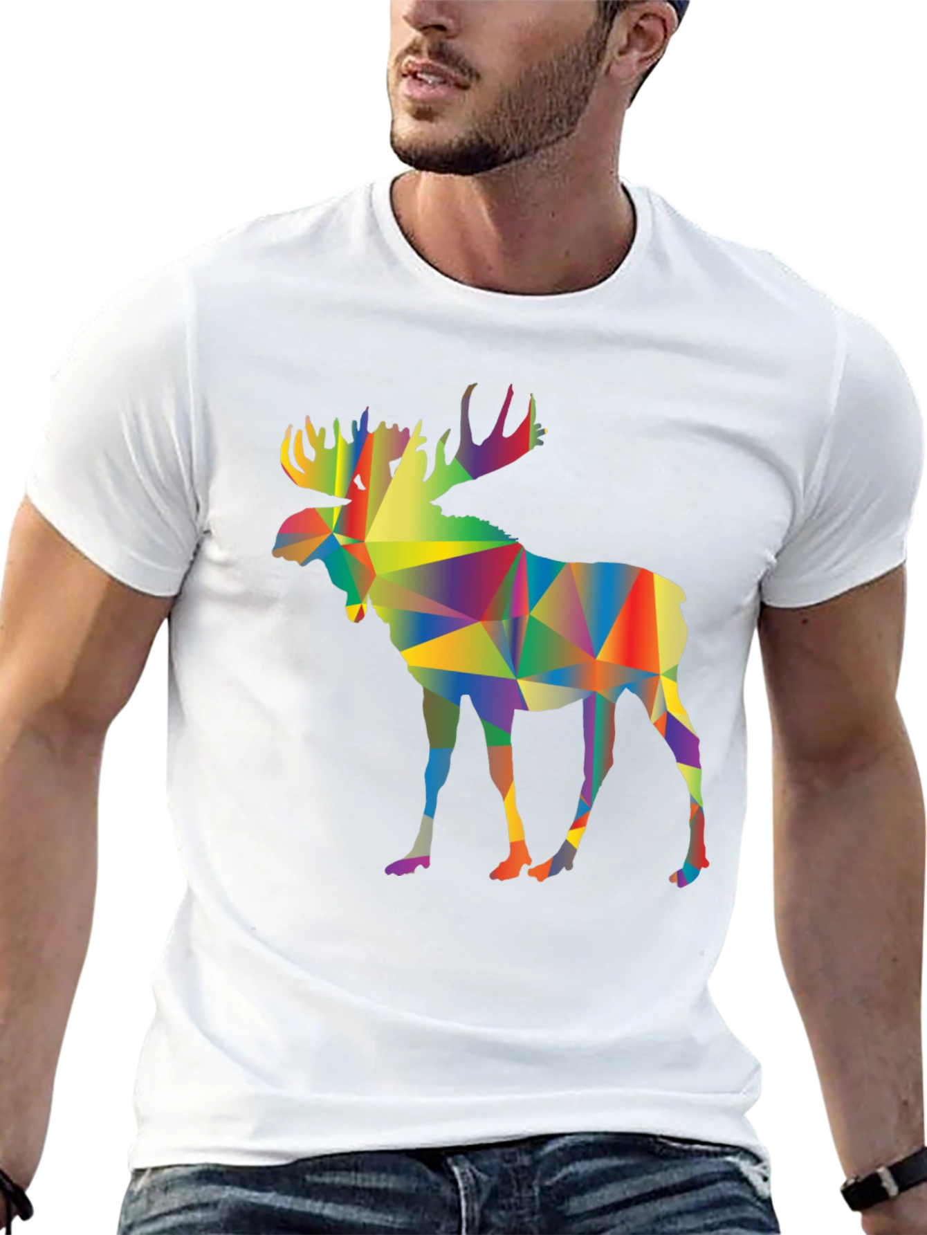Geometric Moose Graphic Tee - Black