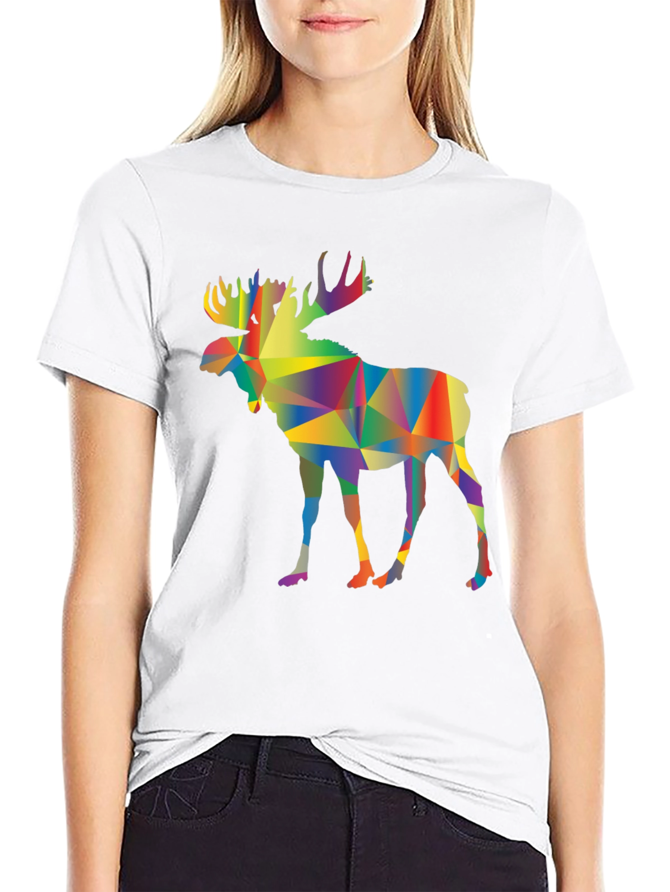 Geometric Moose Graphic Tee - Black