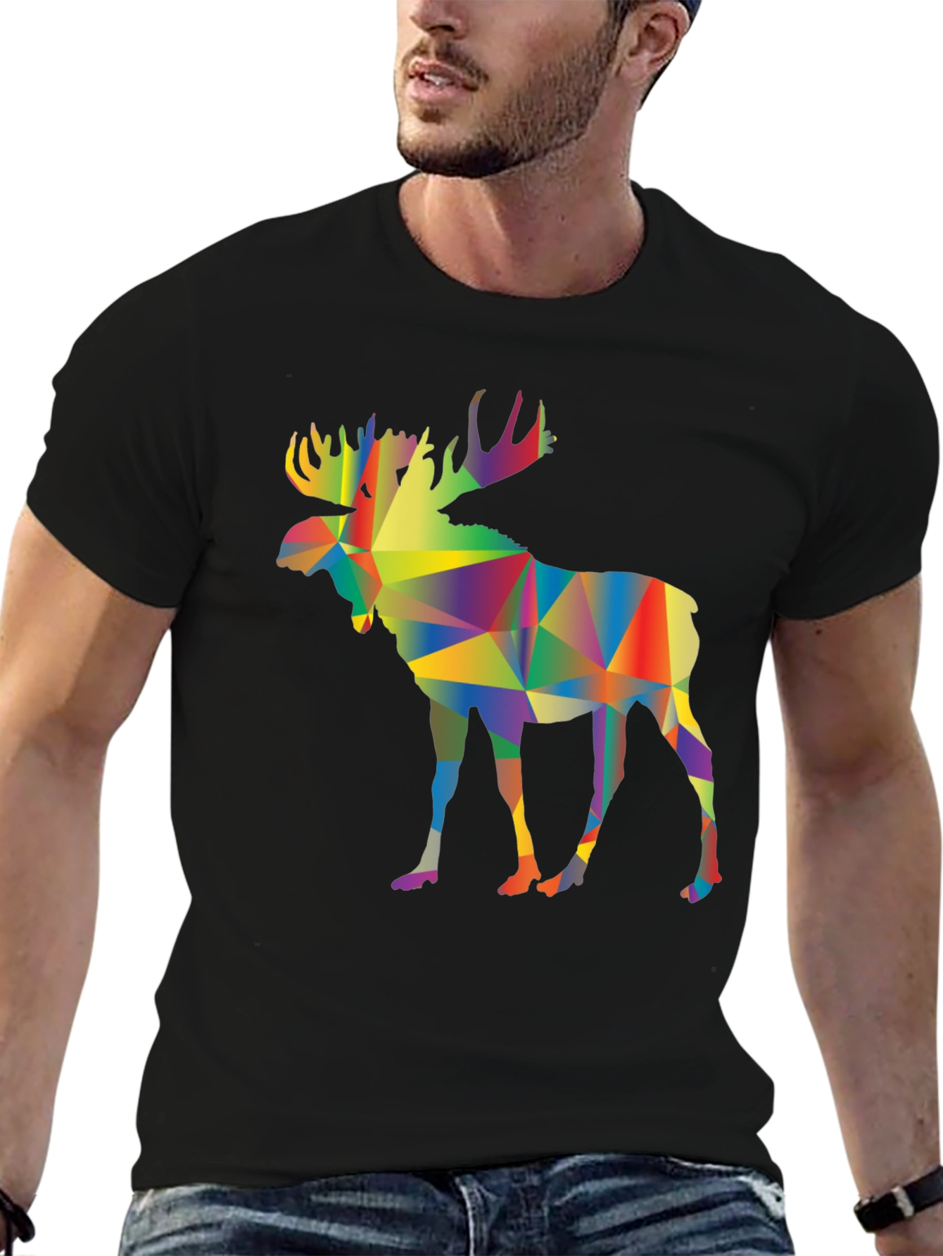 Geometric Moose Graphic Tee - Black