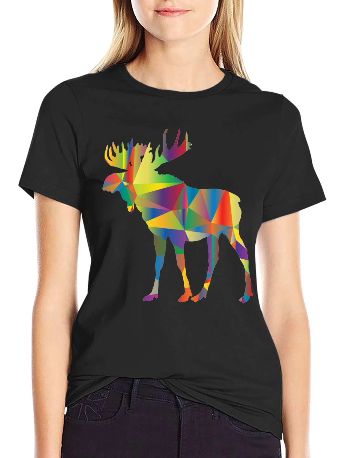 Geometric Moose Graphic Tee - Black