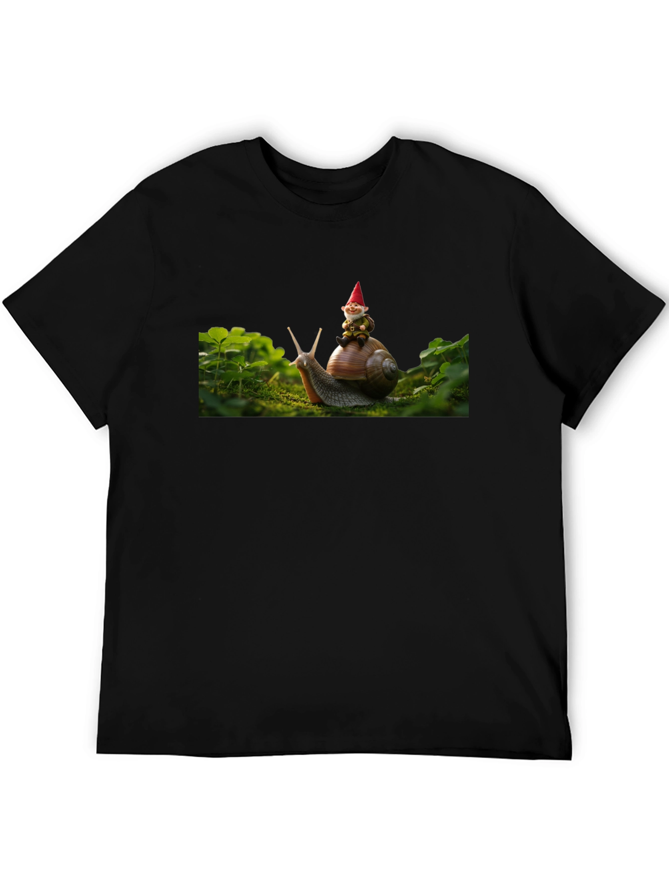 Gnome Riding Snail Black T-Shirt