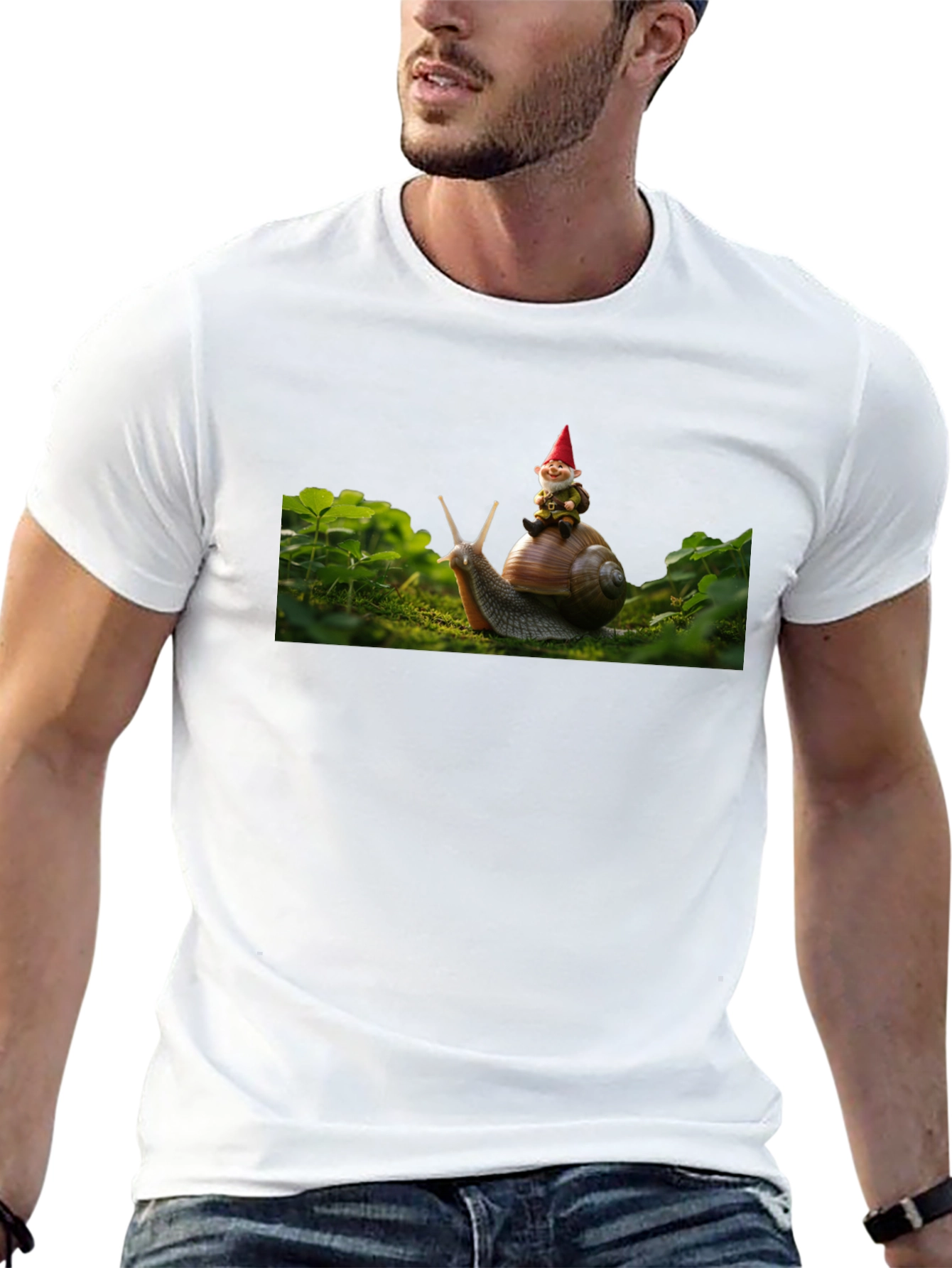 Gnome Riding Snail Black T-Shirt