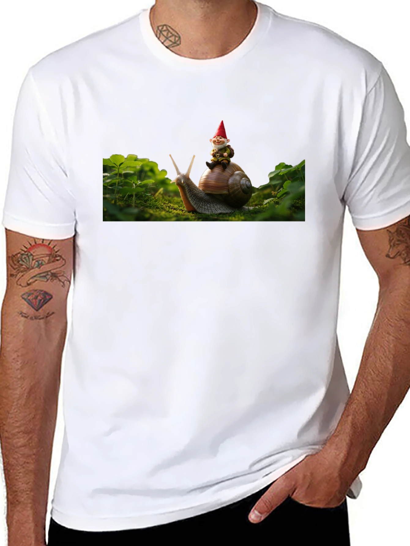 Gnome Riding Snail Black T-Shirt