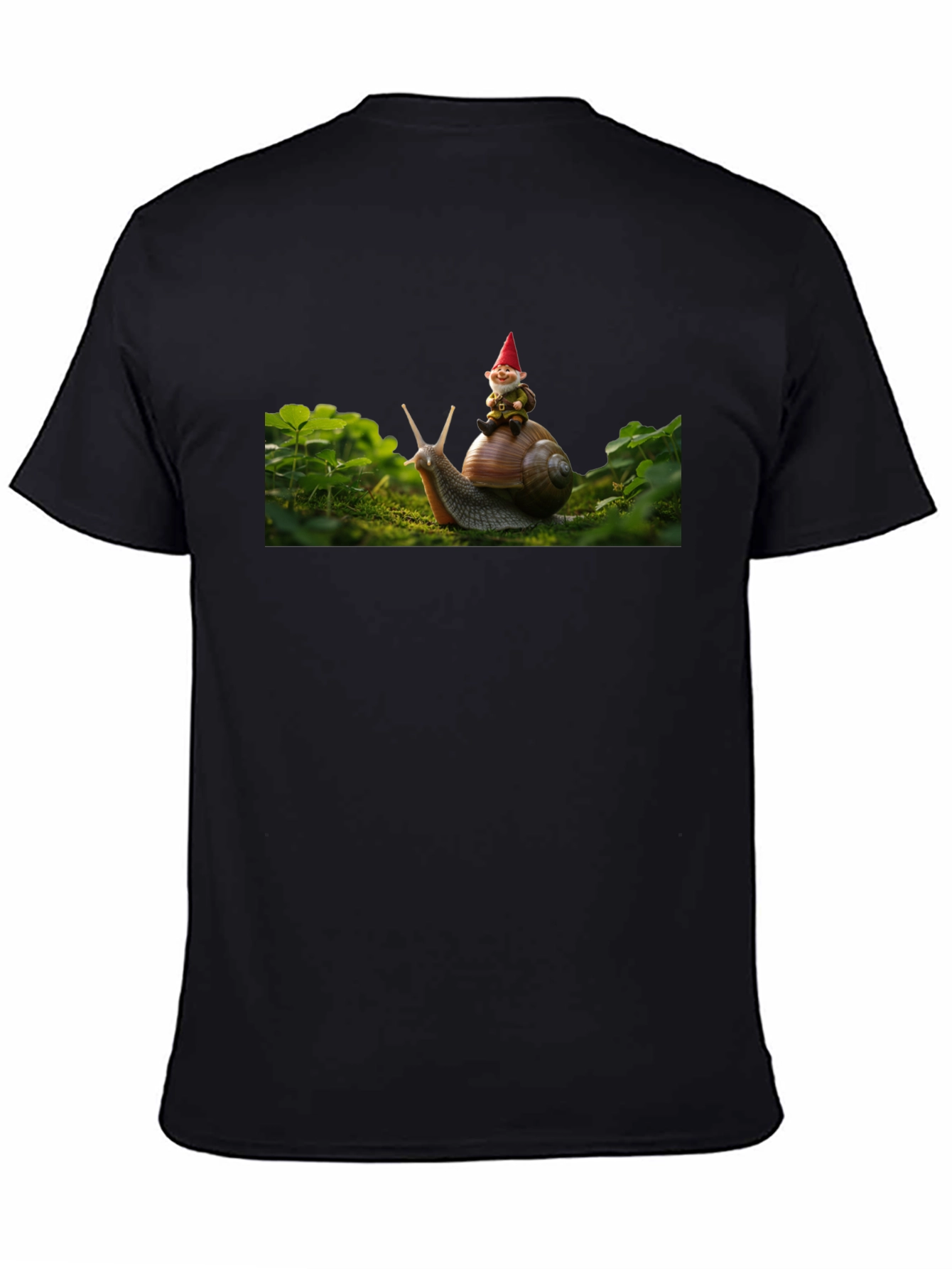 Gnome Riding Snail Black T-Shirt